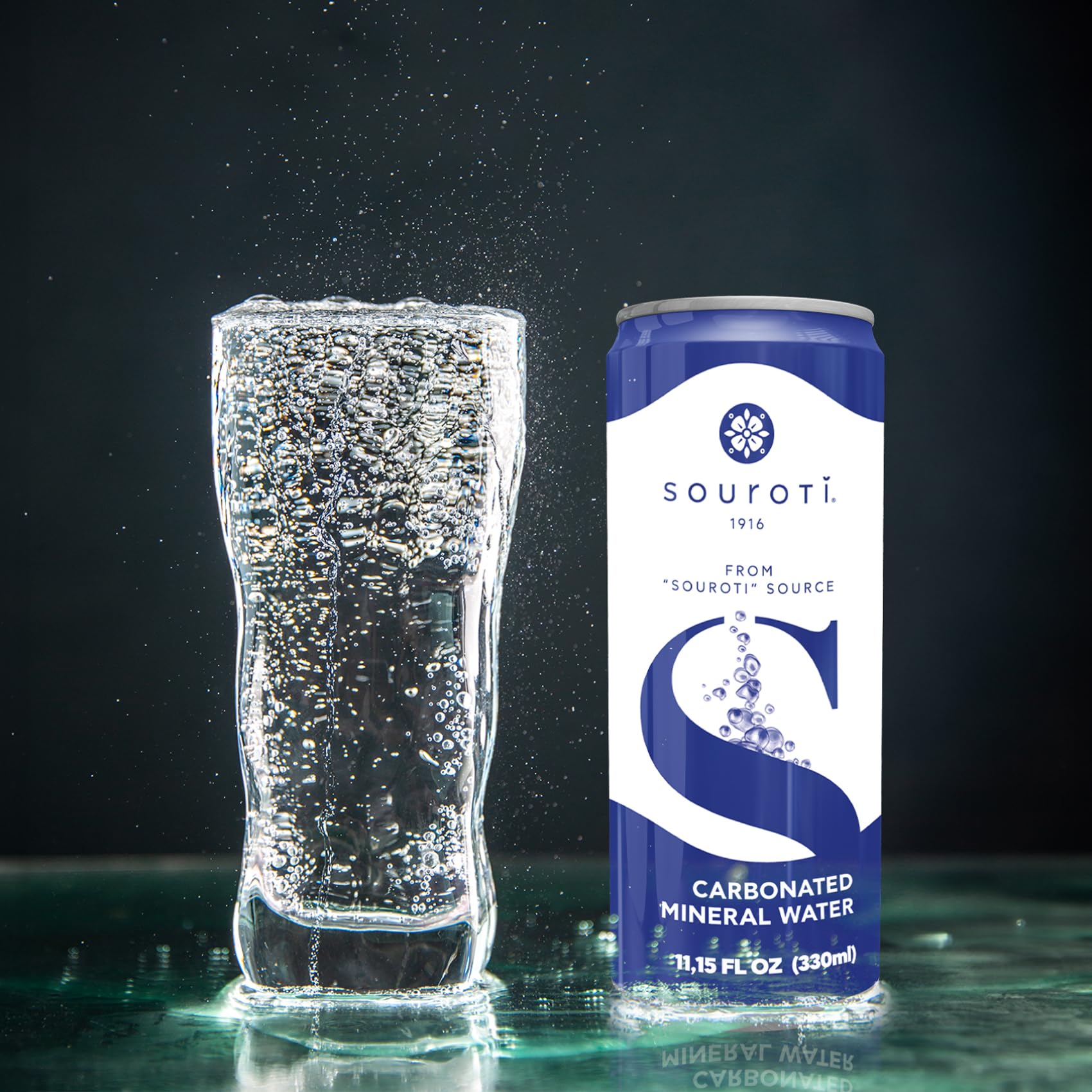 SOUROTI Sprudelndes Mineralwasser ohne Geschmack | Gesundes Getränk, reich an Mineralien und Spurenelementen, 24 Stück, 330 ml Dosen, importiert aus Griechenland (24 Dosen)