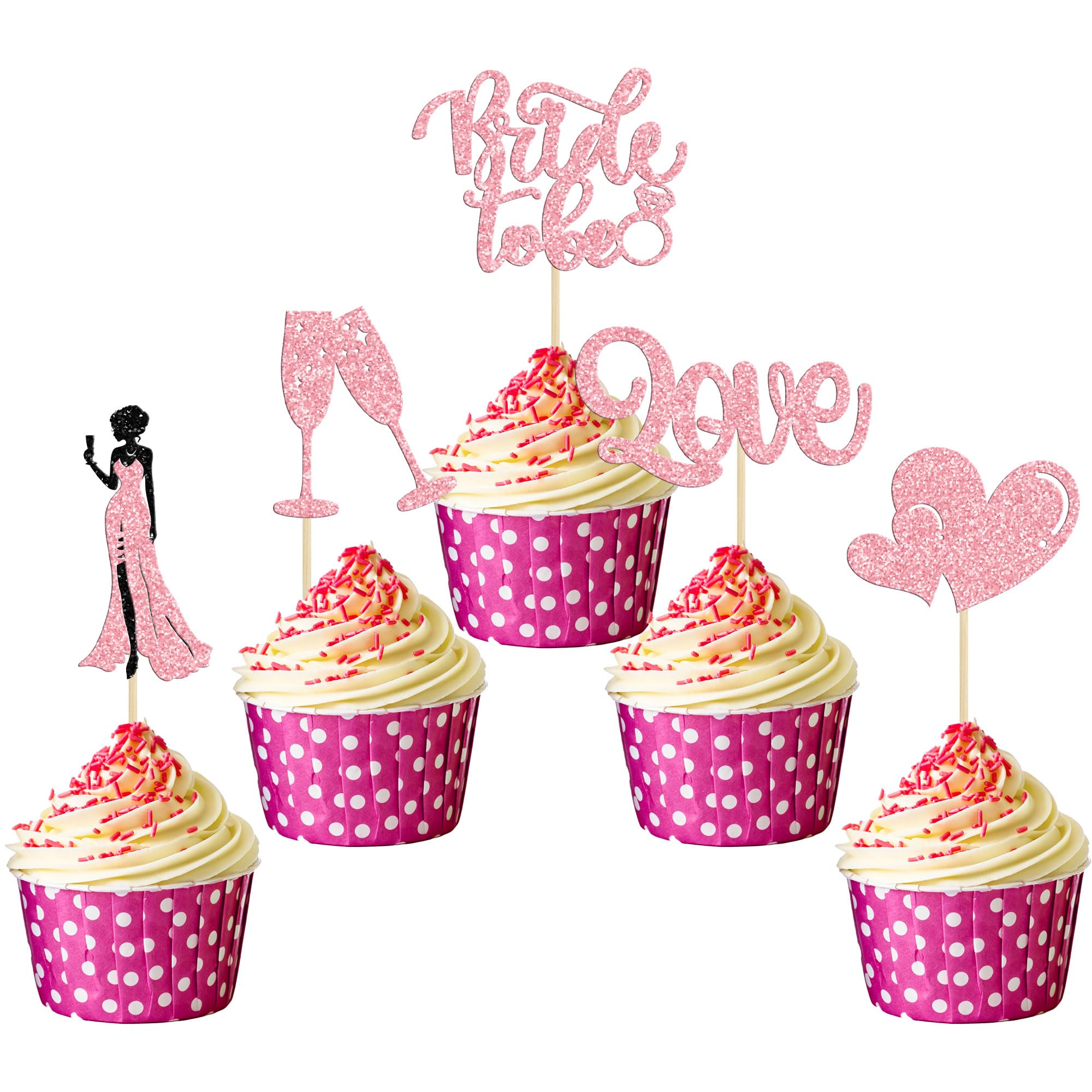 Xsstarmi Confezione da 30 decorazioni per cupcake con scritta Bride to Be, con anello a forma di cuore, color oro rosa