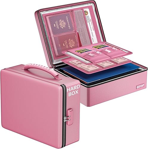 Miniatura 15 de ENGPOW Caja de dinero ignífuga, pequeña caja rígida ignífuga con cremallera y cerradura ignífugas, 6400 °F con aislamiento térmico resistente al