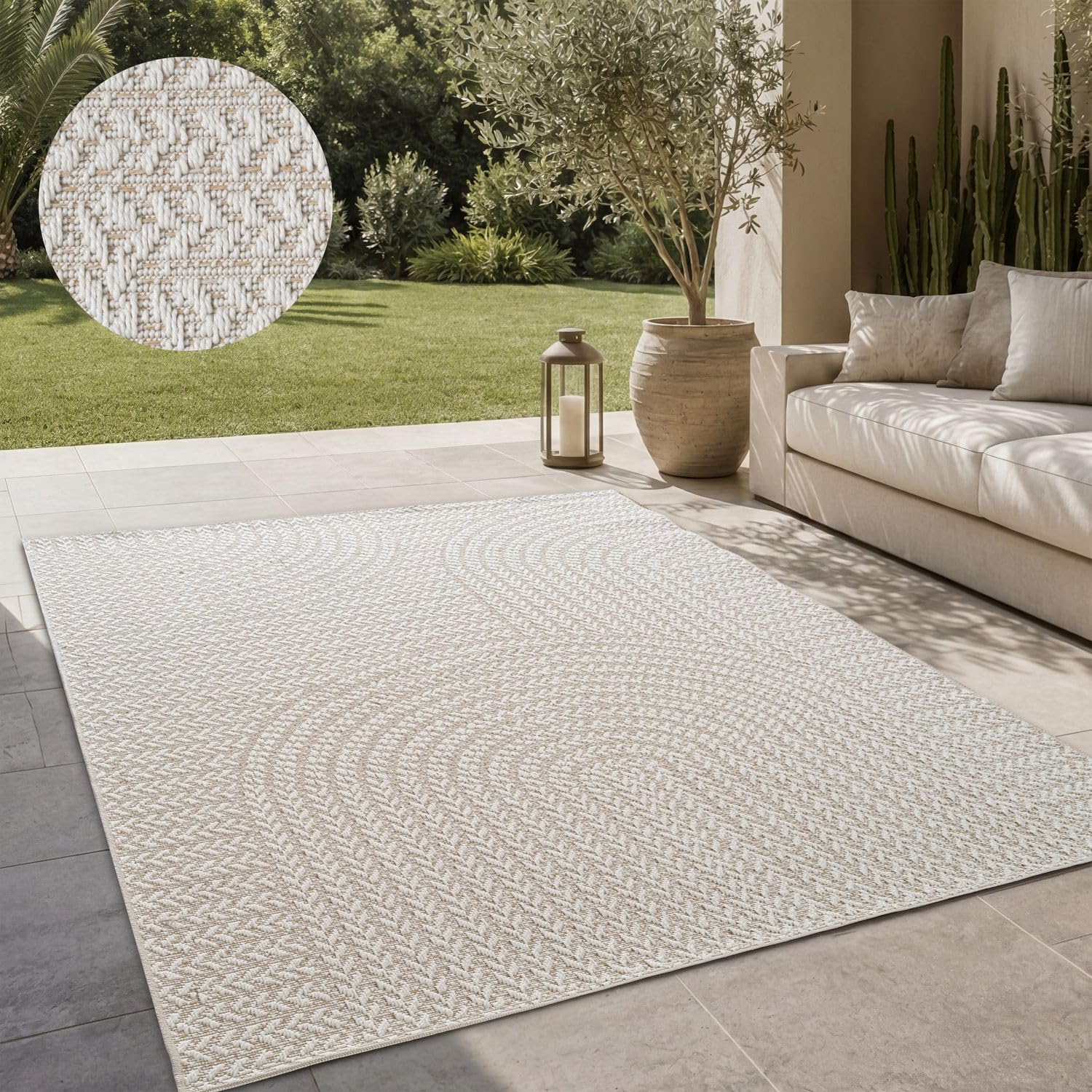 TT Home Dywan Zewn皻rzny Wodoodporny Ogr鏚 Sypialnia Przedpok鎩 T璚zowy Wz鏎 Design Boho Jednolity Wygl康 Sizal Nowoczesny Styl, Rozmiar:120x170 cm