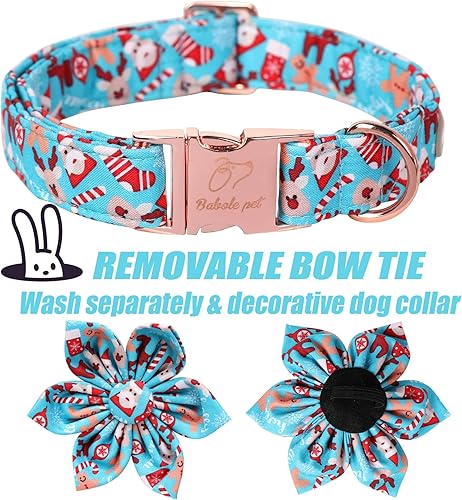Miniatura 5 de Collares de Navidad para perros pequeños con lazo de flores, collar azul para perro con hebilla de metal de seguridad, collares ajustables para