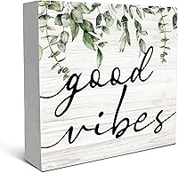 SRADMO Rustic Eucalyptus Leaves Wooden Box Sign - 5x5 Inch Botanical Desk Decor for Home Office Shelf Table