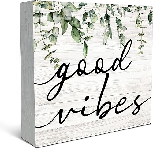 SRADMO Caja De Madera Con Hojas De Eucalipto Botánico Signo De Mesa Decorativo, Signo De Caja De Bloque De Madera De Hojas De Eucalipto Rústico Para