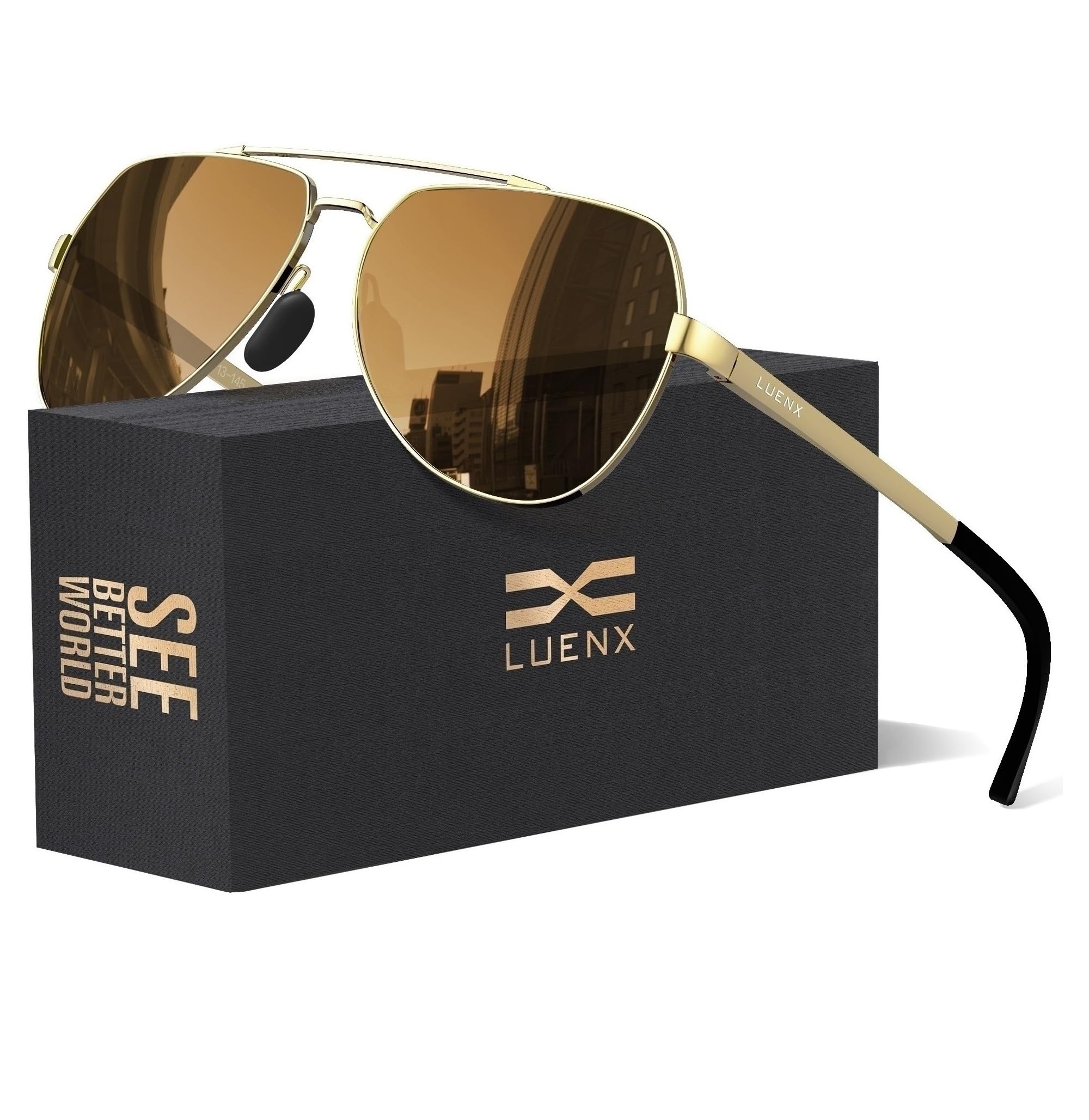 LUENX Aviator Sunglasses for Men Women Polarized New Shades Large Metal Frame - UV 400 Protection