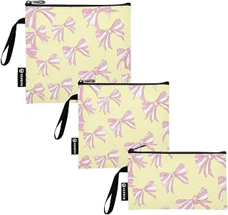 3 PCS Reusable Snack Bags Sandwich Bags Food Storage Pouch with Zipper Portable Washable Cloth Sourdough Bread Bag Lunch Travel Pouch Light Yellow Bow Tie