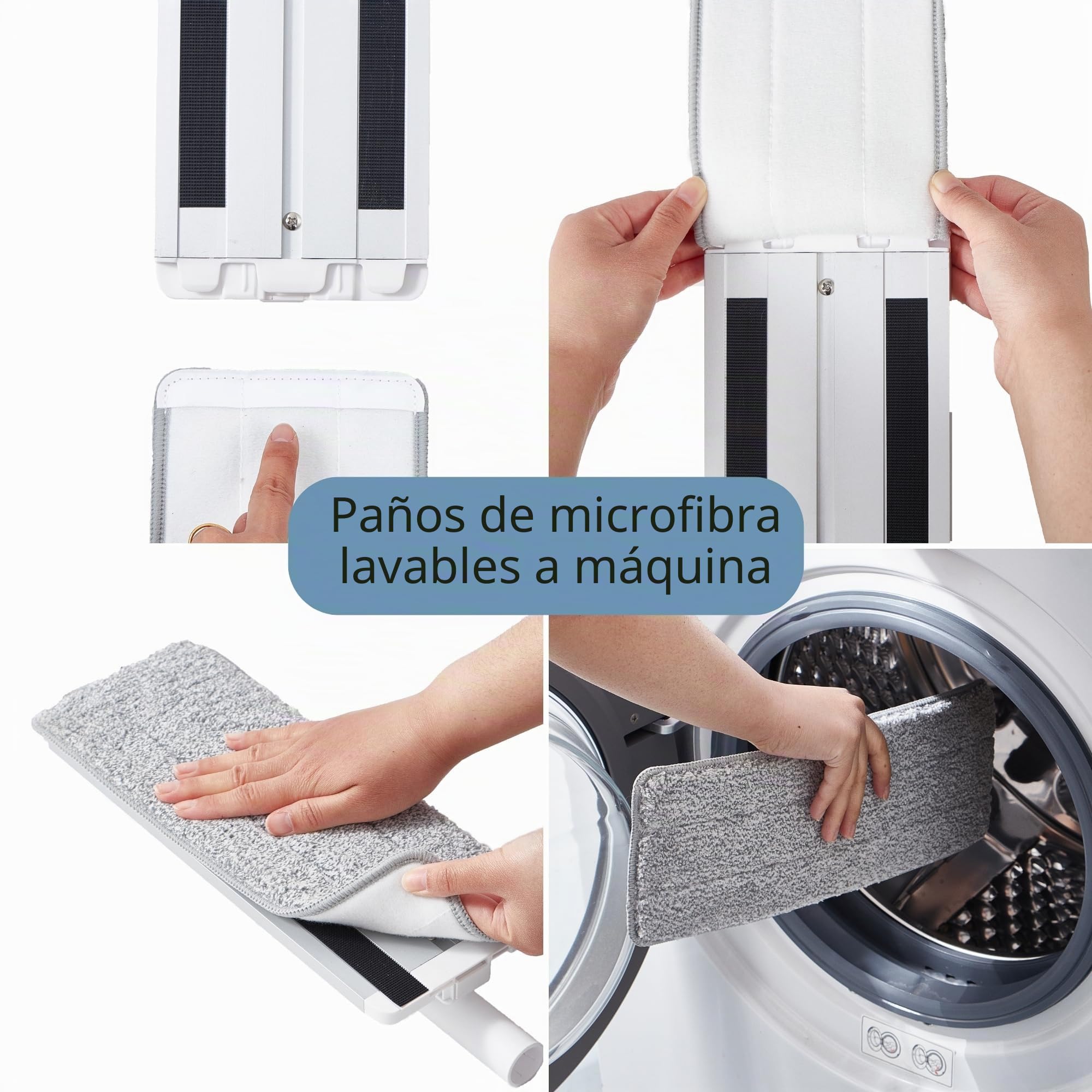 Juego de fregona y Cubo con Sistema de Bomba para el hogar, autolimpieza Manos Libres con 3 Compartimentos para Separar la Limpieza del Agua Sucia, con 2 Almohadillas de Microfibra Lavables a máquina