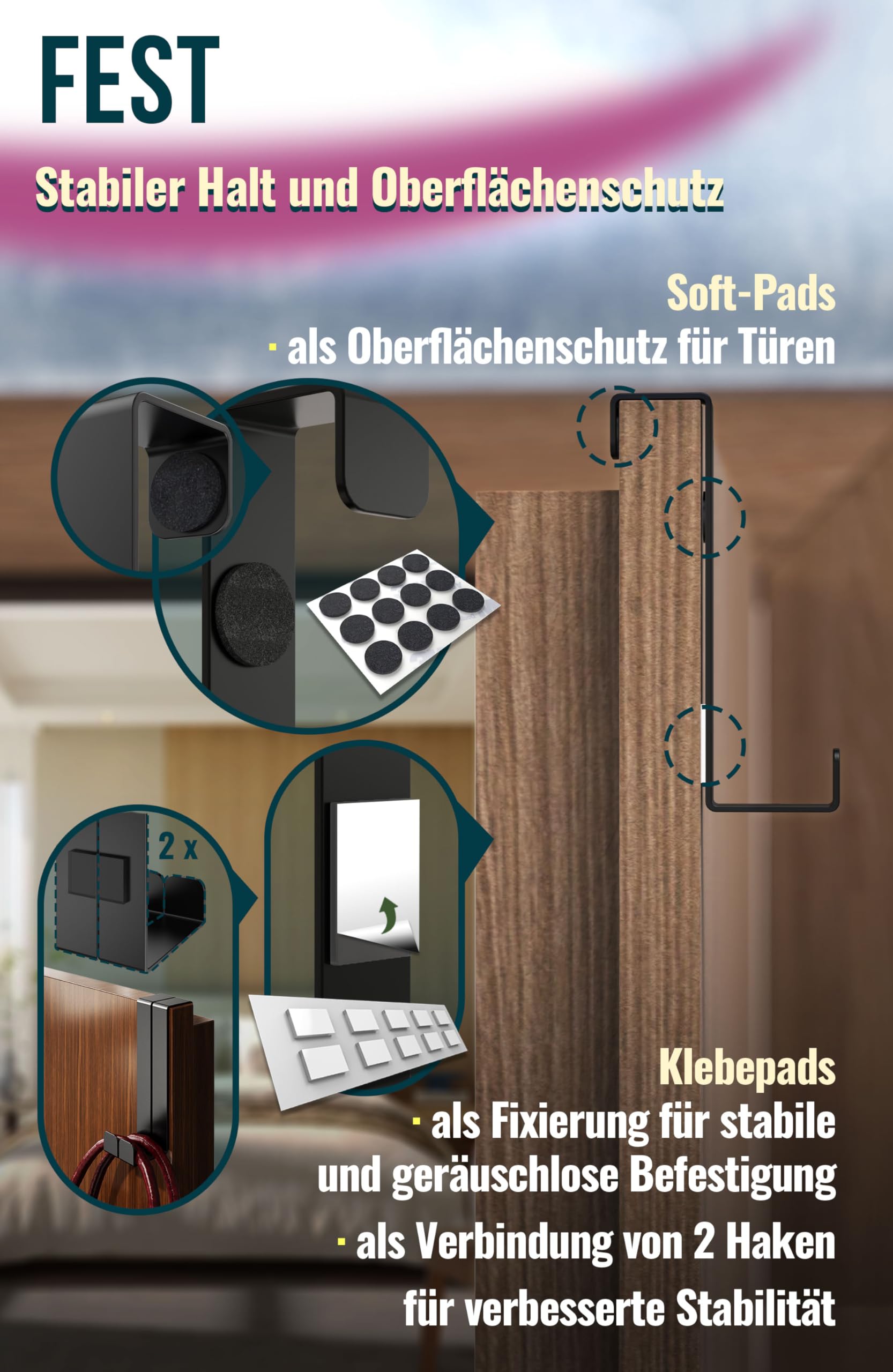 4happy Türhaken 10er Set Schwarz - Rostfrei Bis 8kg Tragkraft