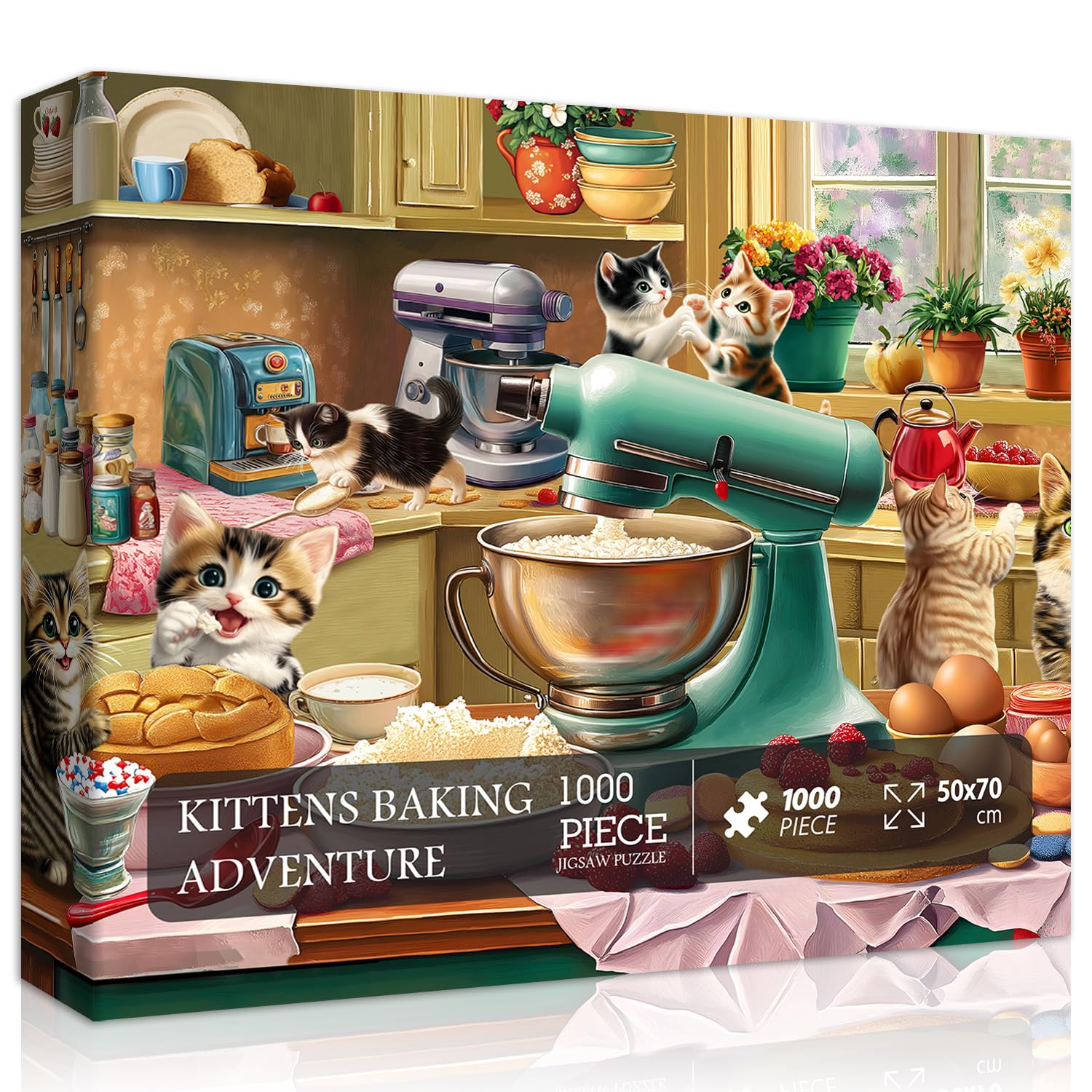 Cat Puzzles for Adults 1000 Pieces, Funny Puzzles Kittens, Food Cake Cat in Kitchen Puzzle, Animal Kitty Jigsaw Puzzle Challenge