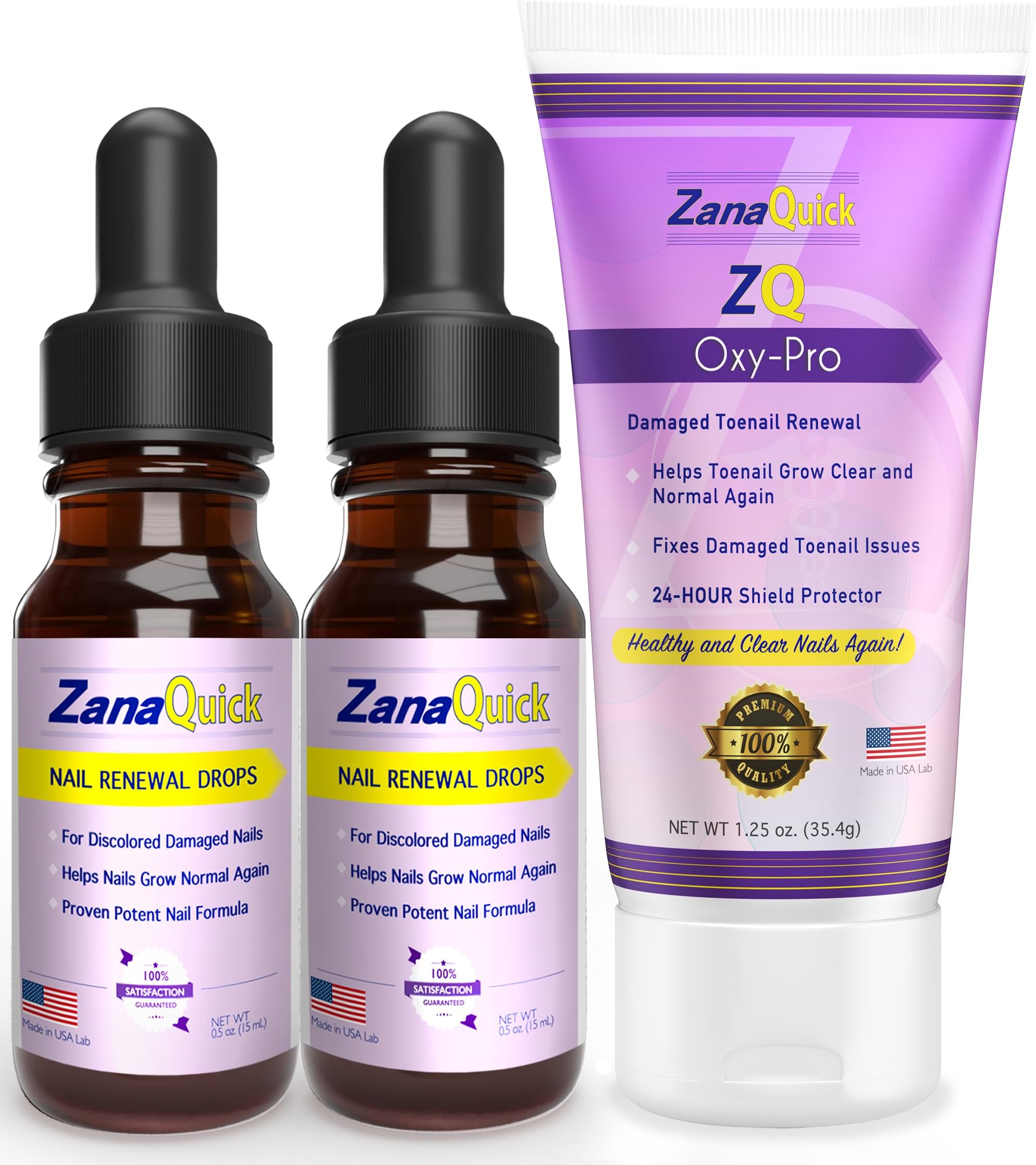 ZanaQuick 2 Step Toenail Fungus Treatment. Extra Strength Damaged Nail Solution & Renewal Drops and Damaged Nail Disruptor – Repair Strategy Kit for Discolored Brittle Nails