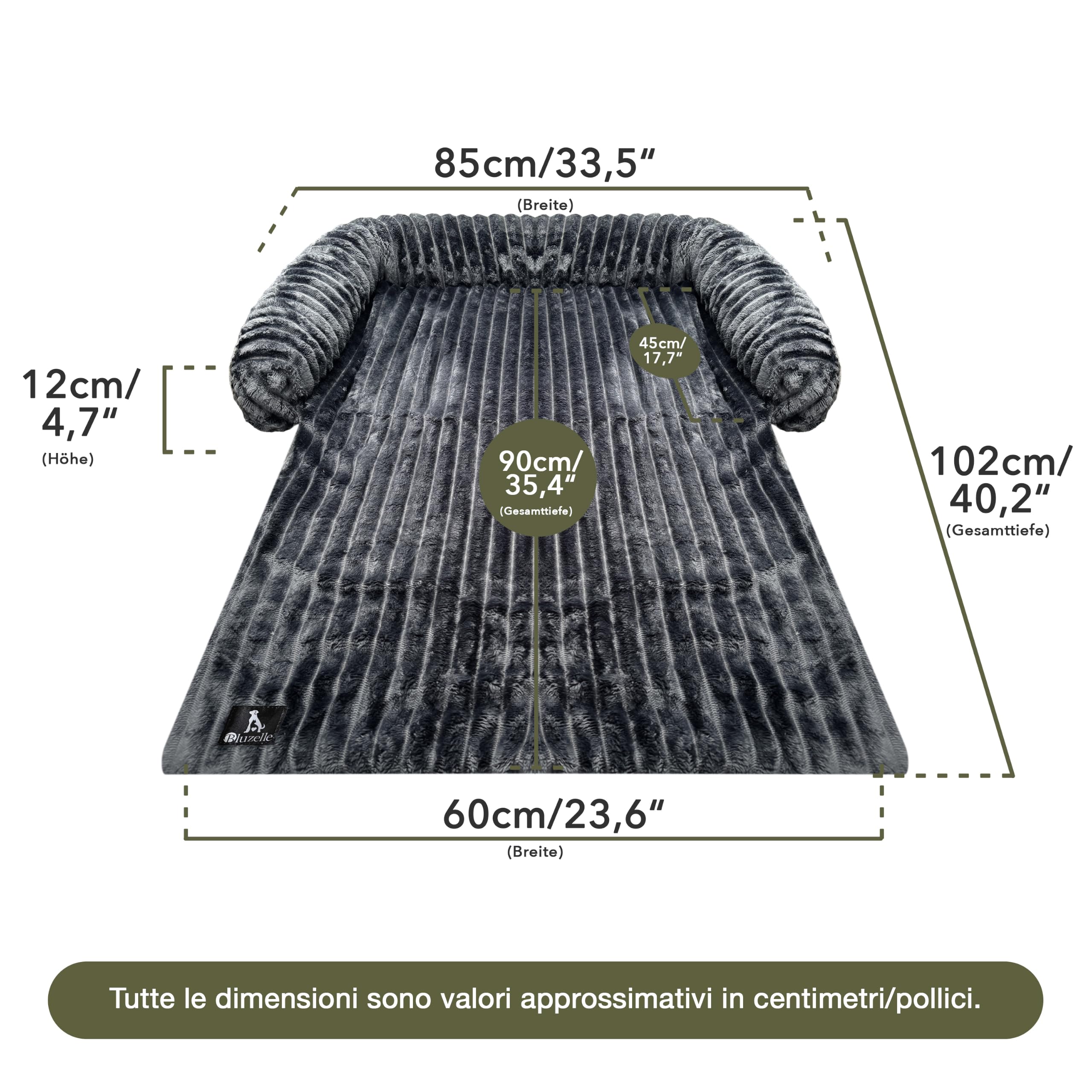 Cuccia Cane & Salvadivano – Velluto a, Antracite, M 102x85x12 cm