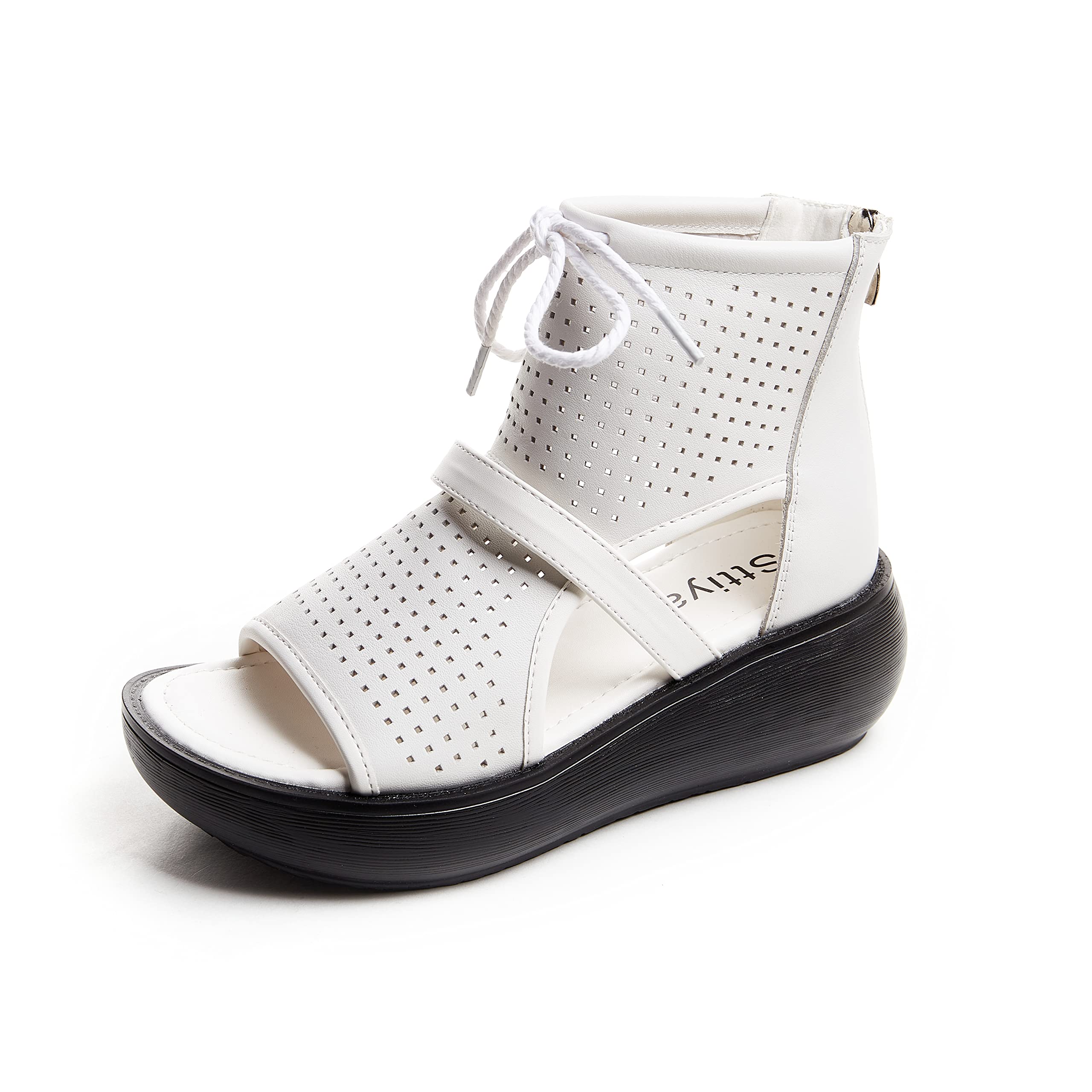 Sttiyaf Women High Top Boot Sandals Open Toe Cutout Leather Sandals for Women