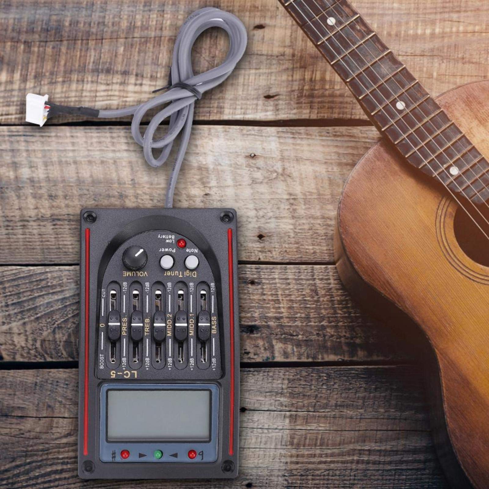 Préampli Guitare Acoustique, Guitar Pickup Equalizer LCD EQ 5 Bandes Préampli Accordeur Piézo-électrique pour Guitare