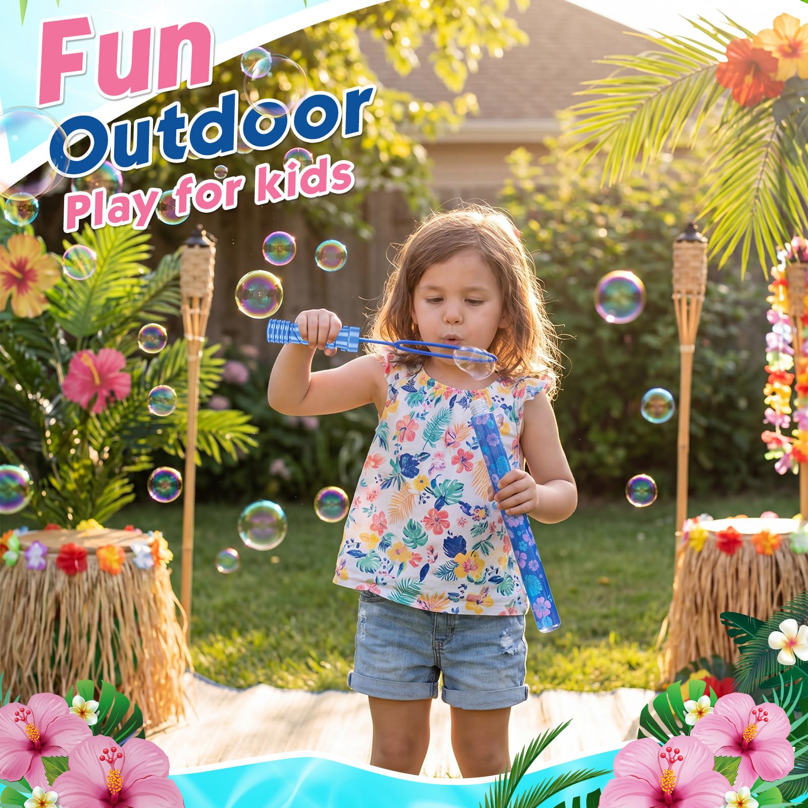 Hollowfly 12 bacchette a bolle hawaiane per bambini da 36 cm, fiori tropicali, grandi bacchette a tema hawaiano, bomboniere per feste estive in piscina, attività all'aperto, forniture di compleanno