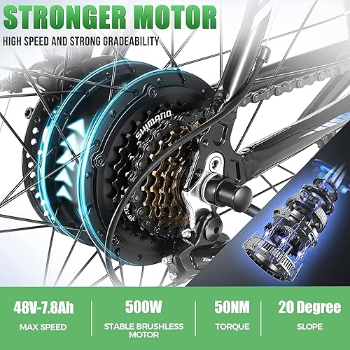 Miniatura 27 de ANCHEER Bicicleta eléctrica para adultos, [motor pico de 750 W], bicicleta eléctrica de montaña de 26 pulgadas, bicicleta eléctrica de 55 millas Azul