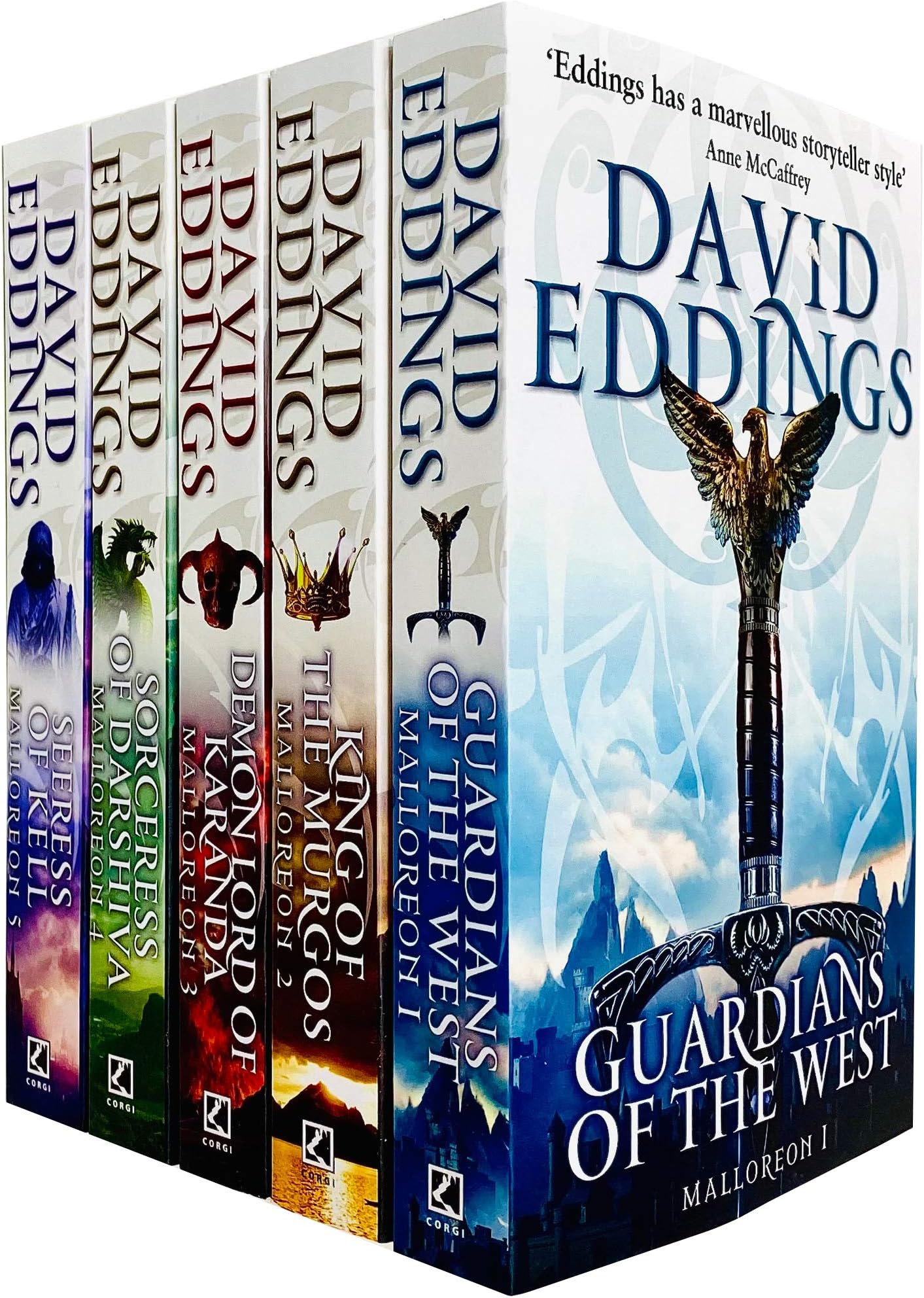 Malloreon Series Books 1 - 5 Collection Set by David Eddings (Guardians of the West, King of the Murgos, Demon Lord of Karanda, Sorceress of Darshiva & Seeress of Kell)