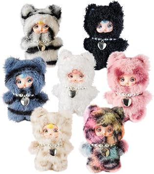 Plush Blind Box, Kawaii Cute Mini Plush Doll Keychain, Random 1 of 7 Styles with Secret Edition, Movable Eyes Design, Collectible Plush Figure Toys, Gift for Kids Girls Teens & Adults Whole Set