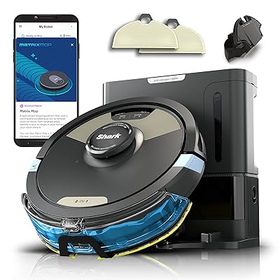 Shark Robot Vacuum & Mop Combo, Powerful Suction, Matrix Plus, 60-Day Debris Capacity, HEPA Bagless Self Empty Base, Sonic Mopping, Home Mapping for Pet Hair - Carpets & Hardfloor, AV2610WA