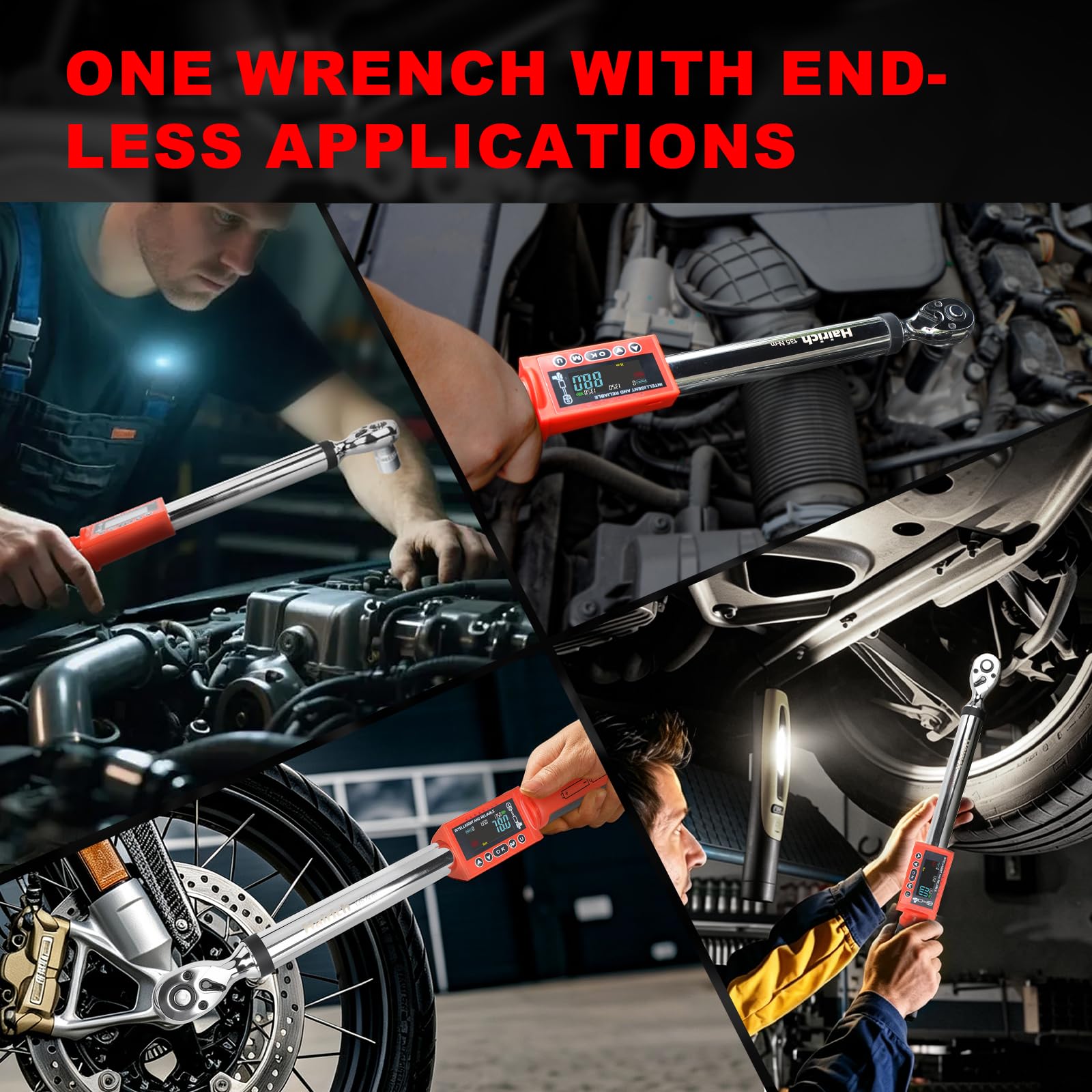 Hairich 3/8 Zoll Digitaler Drehmomentschlüssel, 6–135 Nm, ±2% Genauigkeit, mit Farbdisplay, Signalton & LED-Warnung – Präzises Drehmomentwerkzeug für Motorrad, Fahrrad, E-Bike und Werkstatt