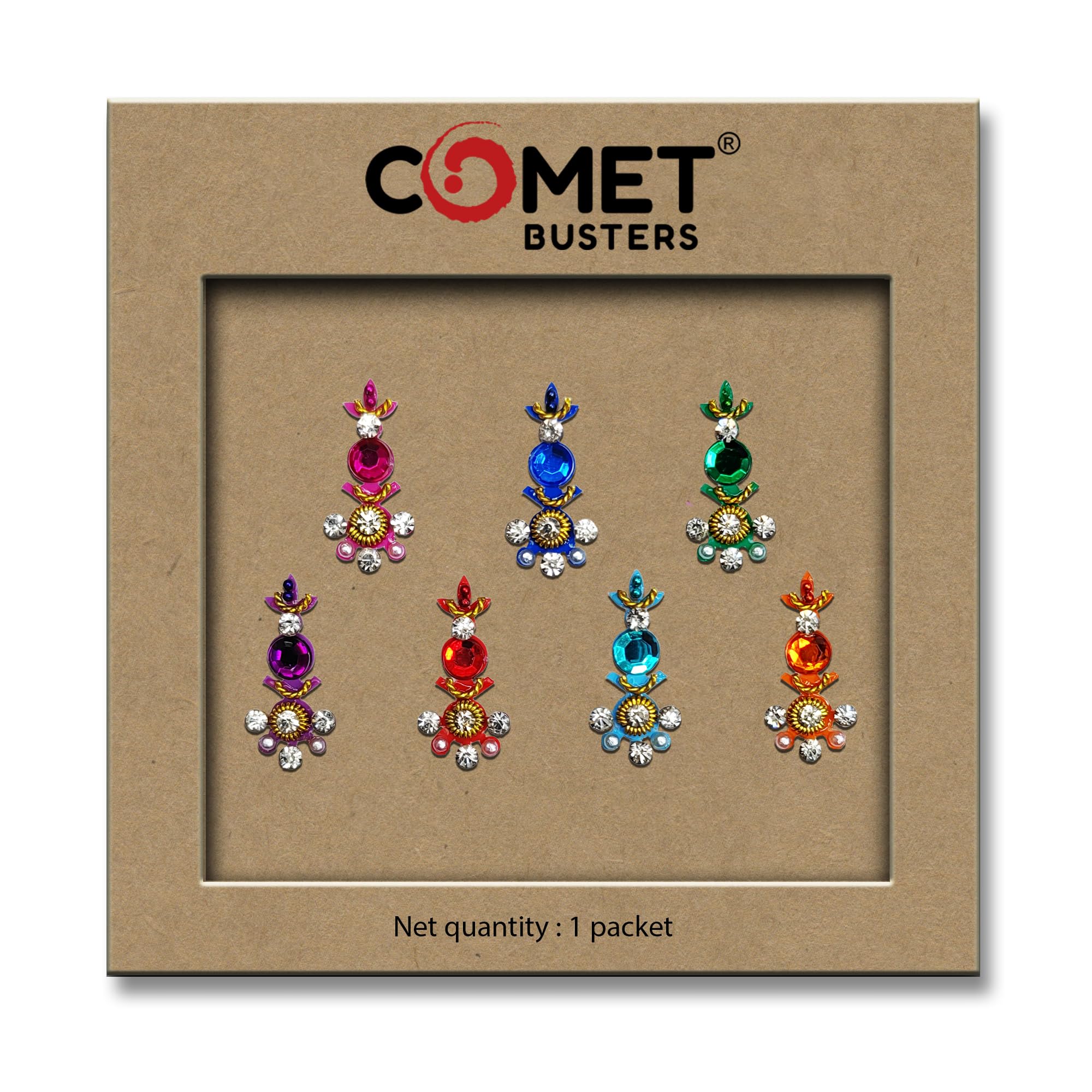 Comet Busters® Designer Long Stone Bindi – 15mm Vertical Style Crystal & Bead Work – Multicolor Assorted Reusable Forehead Bindi for Women & Girls (7 Bindis) (CBIN153)-picture-30