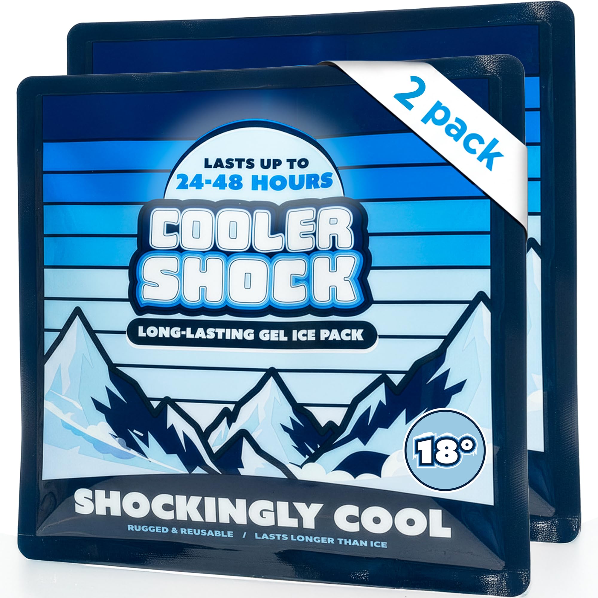 Cooler Shock Reusable Ice Packs for Cooler - Long Lasting Cold Freezer Packs for Coolers and Lunch Boxes - Cooler Ice Packs for Camping Gear, Fishing, Road Trips, Beach Must Haves