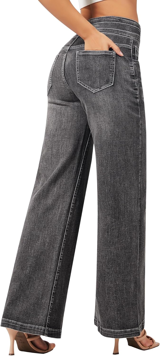 roswear Women's Wide Leg Jeans Casual High Waisted Stretch Baggy Loose Denim Pants - Image 2