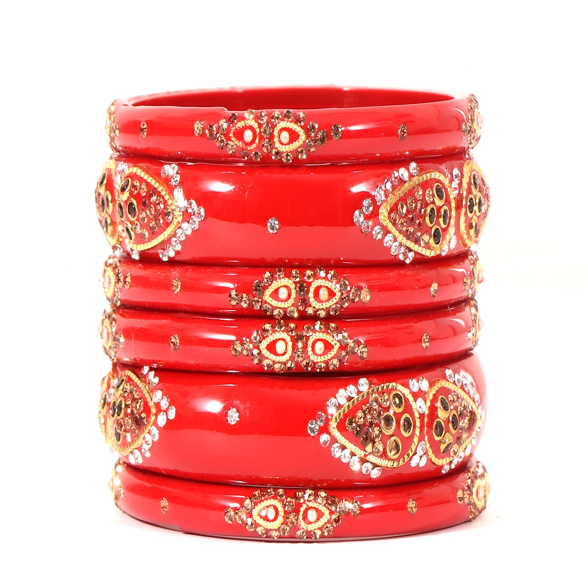 Navjai Glass with Zircon Gemstone Or Beads Studded Worked Glossy Finished Kada Set For Women and Girls Traditional Kanch Ki Churiya Fancy Design Red Glass Bangles Set of 6 (2.6) (B0B5GN11LG) Amazon Price History, Amazon Price Tracker