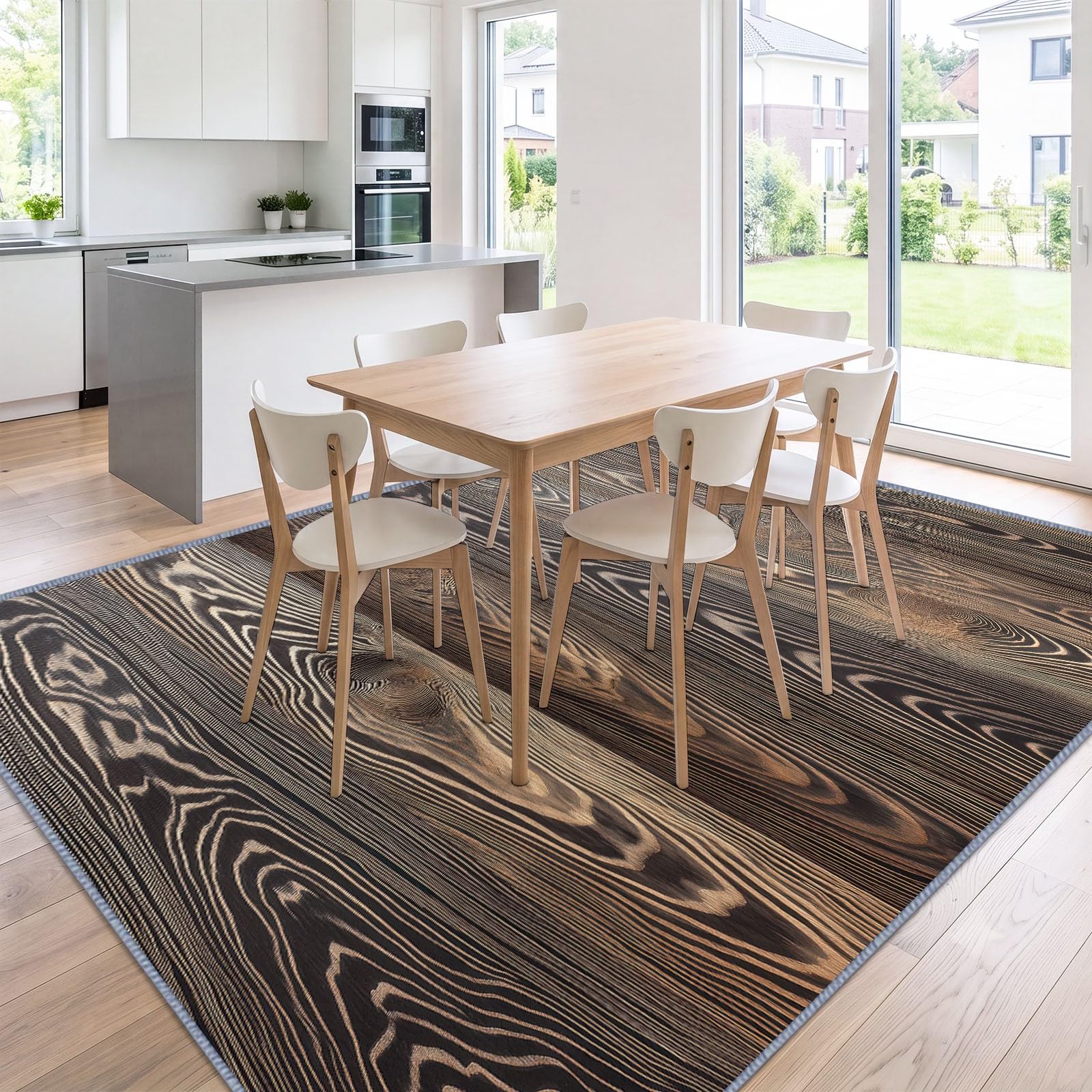 Tappeto rustico lavabile per soggiorno 240 x 300 cm, grande tappeto per interni a pelo basso naturale con struttura ad anello con albero, antiscivolo, super morbido, per camera da letto, sala da