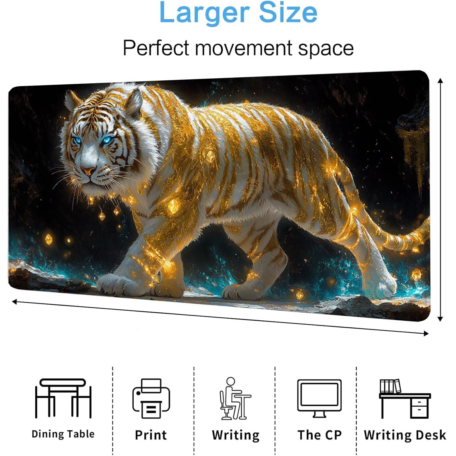 Podkładka pod mysz dla zwierząt XXL tygrys 1600 x 800 x 4 mm podkładka pod mysz do gier, duża wodoodporna antypoślizgowa podkładka na biurko, podkładka pod mysz szyte krawędzie dla graczy, komputer,