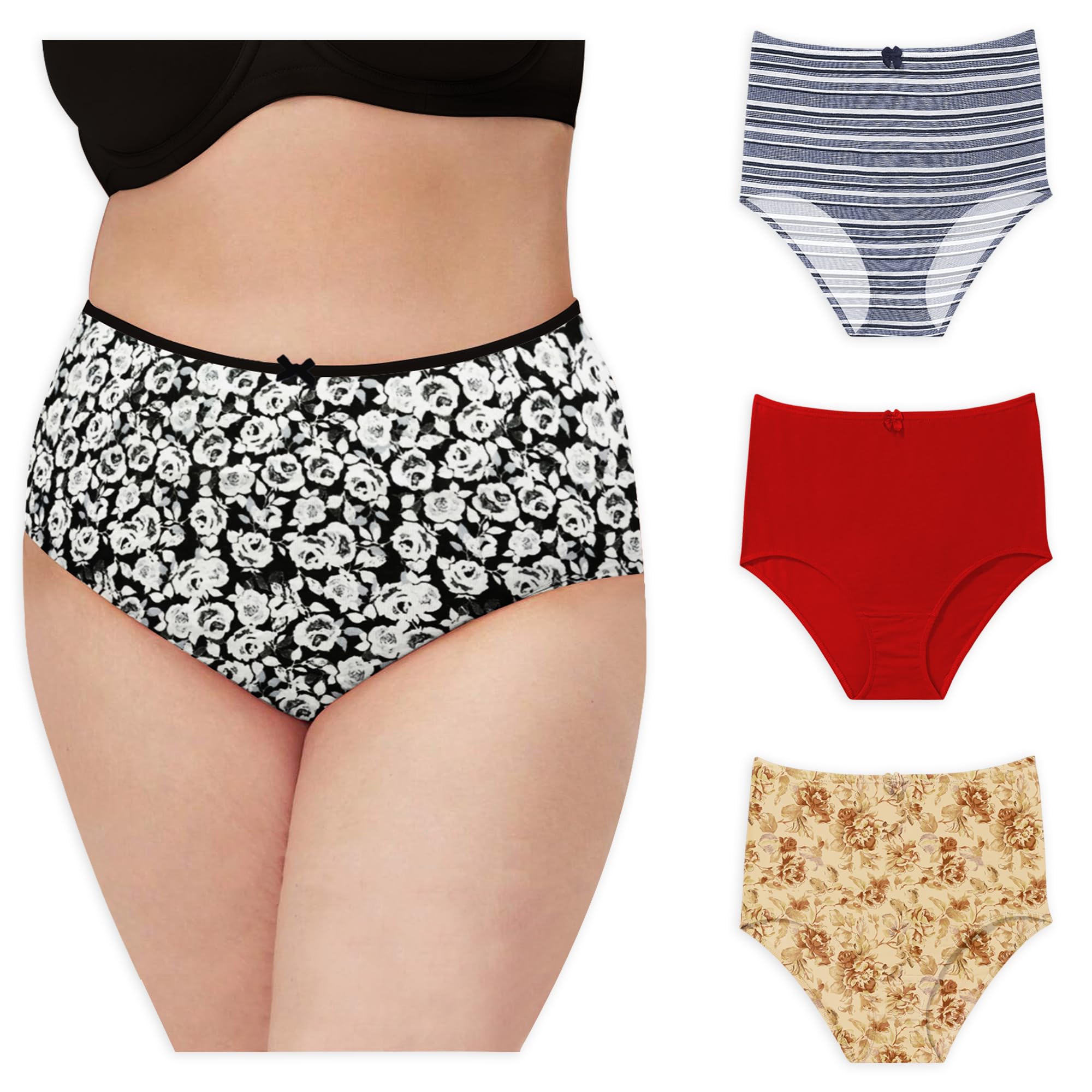 pepperika Women's Plus Size Panties High Waist Cotton Briefs Ladies Underwear Big Size Panties Combo (Colours and Prints May Vary) Multicolours-picture-27