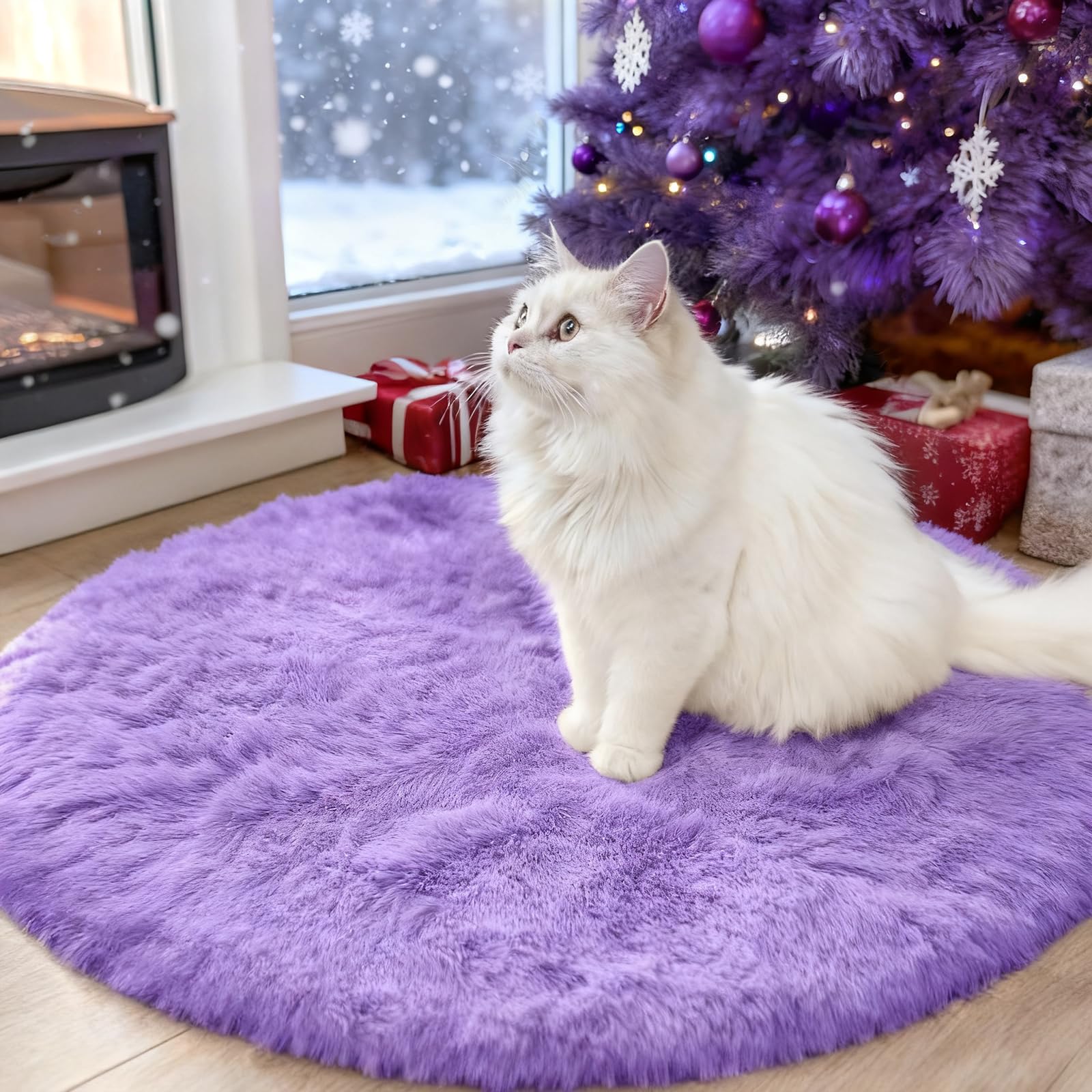 OLANLY Purple Round Rugs for Bedroom - Machine Washable, 3 ft Circle Area Rugs for Living Room, Soft and Fluffy Shaggy Carpet for Teen Girls and Boys,