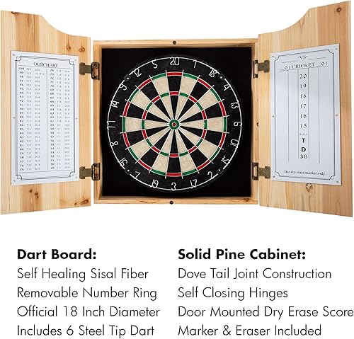 Miniatura 3 de Trademark Global Juego de gabinete de tablero de dardos, tablero de dardos de Toronto Raptors City con 6 dardos de punta de acero, marcador, armario