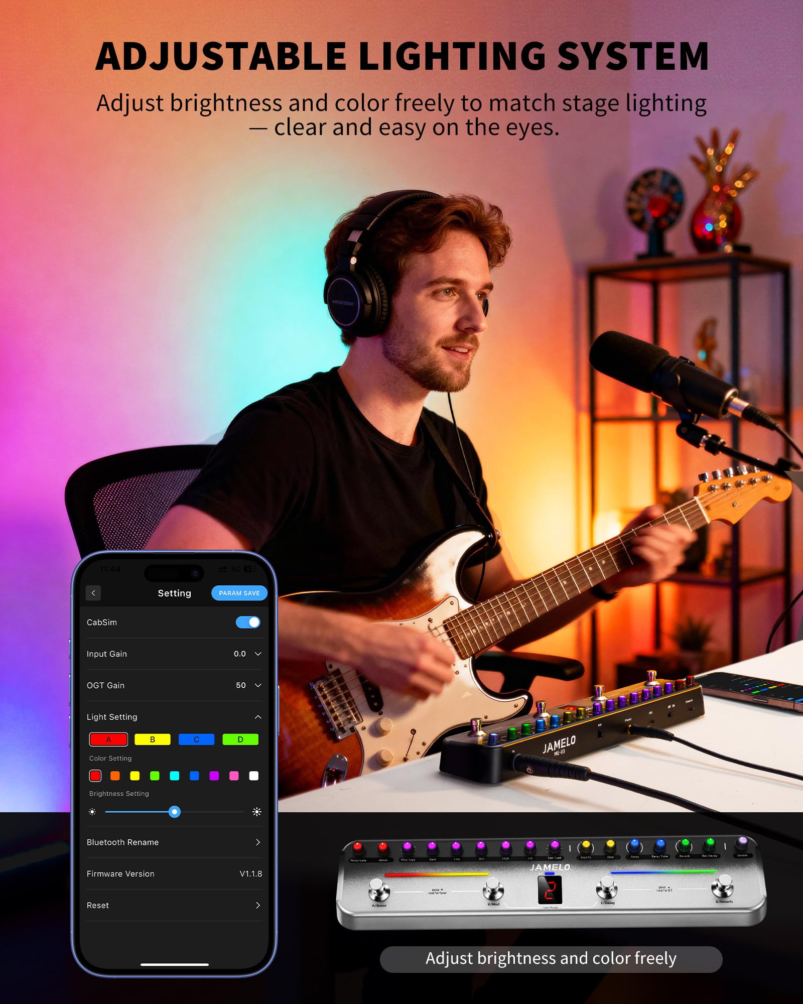 Jamelo Pedale multi-effetto per chitarra elettrica con 40 preset modificabili, 7 moduli di effetti popolari, chorus, delay, riverbero, MOD, batteria ricaricabile