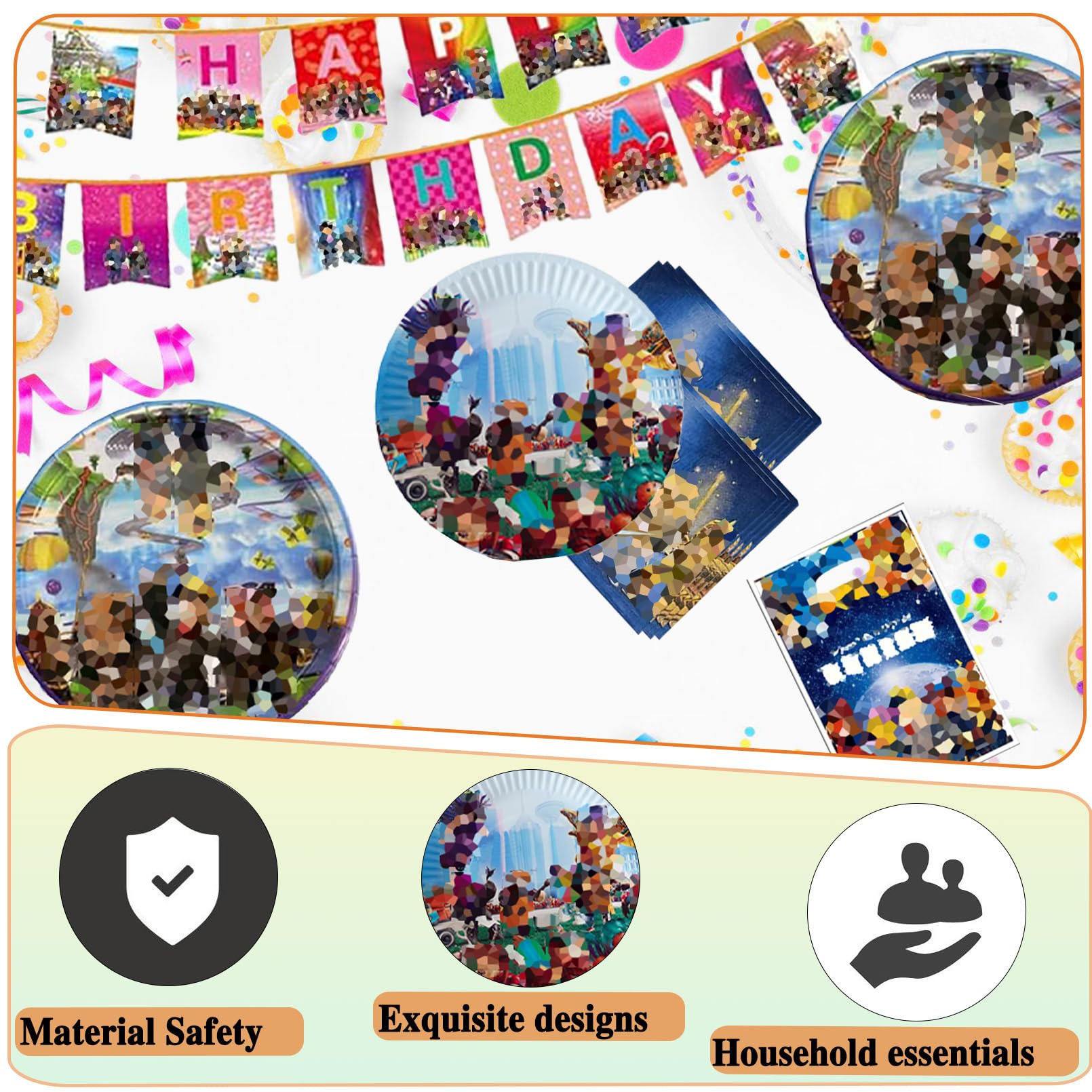 72 Pièces Vaisselle Rob-lx Anniversaire，Décoration Rob-lx Anniversaire，Assiette，Nappe，Banderoles，Convient pour 20 personnes