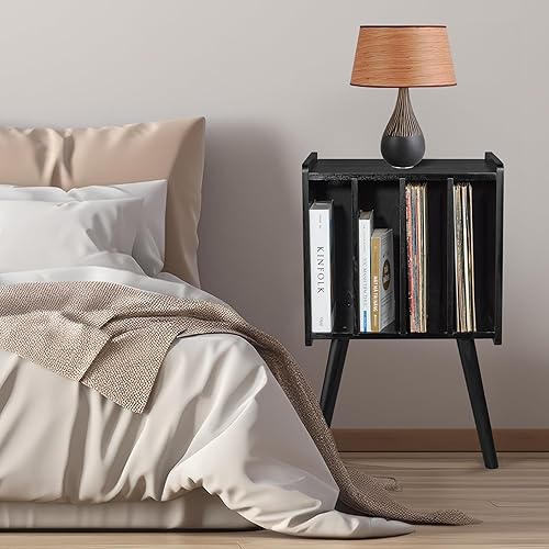Miniatura 2 de 2BHOME Soporte de madera para tocadiscos, con capacidad para 100 LPs, soporte organizador de discos de vinilo de acacia natural con diseño moderno