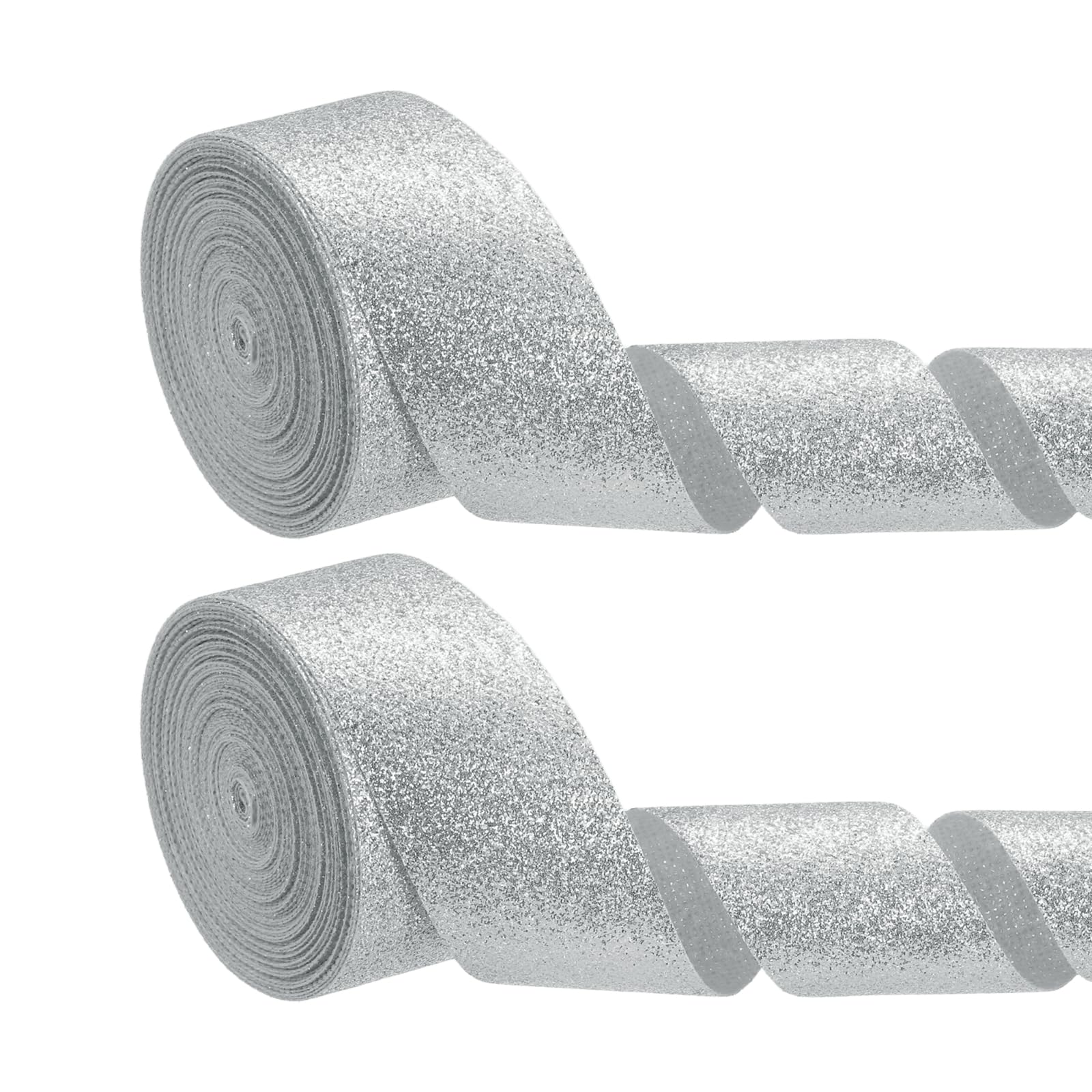 PATIKIL 2 Roll Sparkly Ribbon, 4cm x 9m Metallic Glitter Ribbon Gift Wrapping Fabric Rolls for DIY Crafts Gift Wrapping Holiday Wedding Birthday Party Home Decoration, Silver