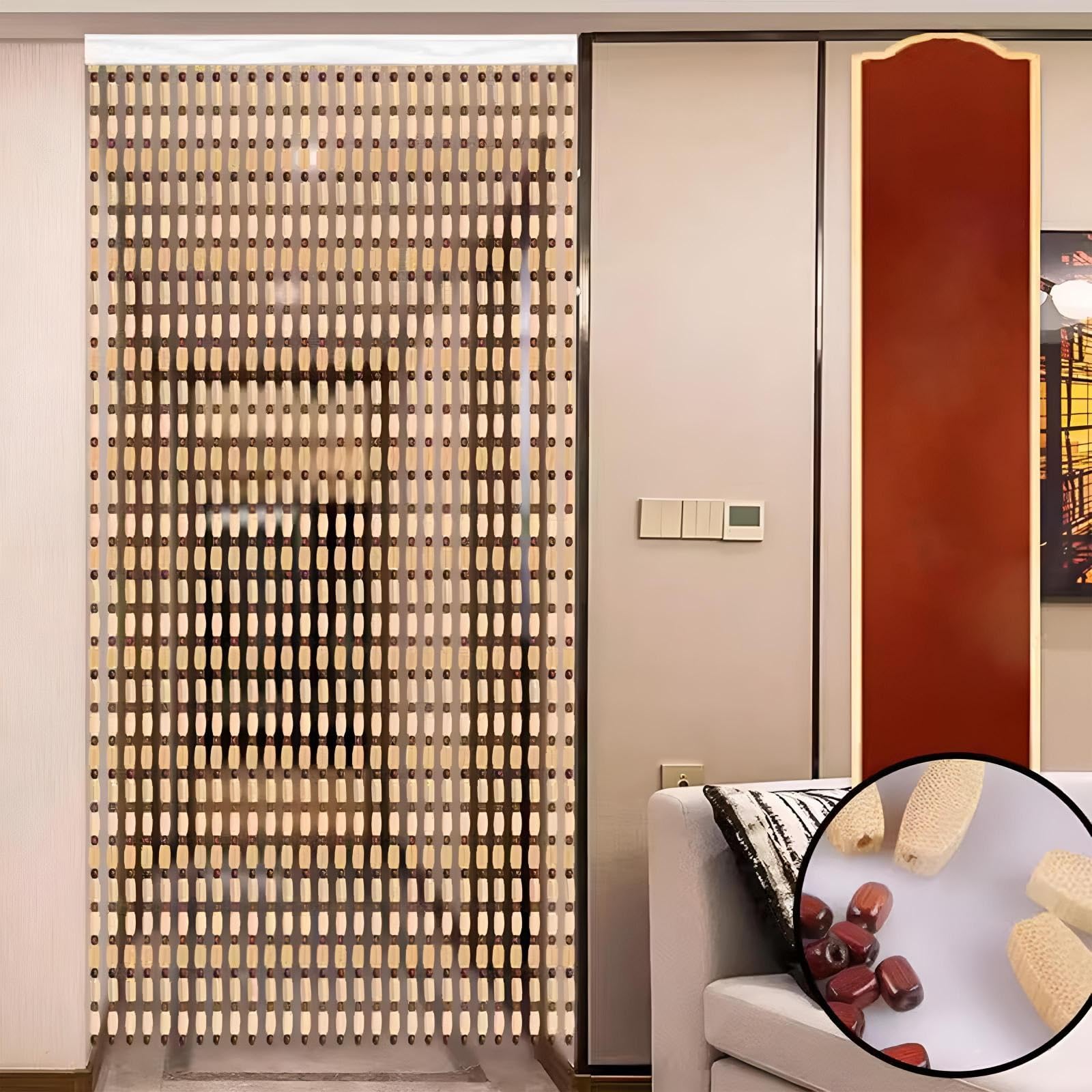 Eiauiuo Beaded Bamboo Curtain, No Drilling Hanging Door Curtain For Indoor Use, Decorative Room Divider String Curtain For Balcony, Corridor, And Window – Easy Install For Doors And Windows(Kaffeefarb