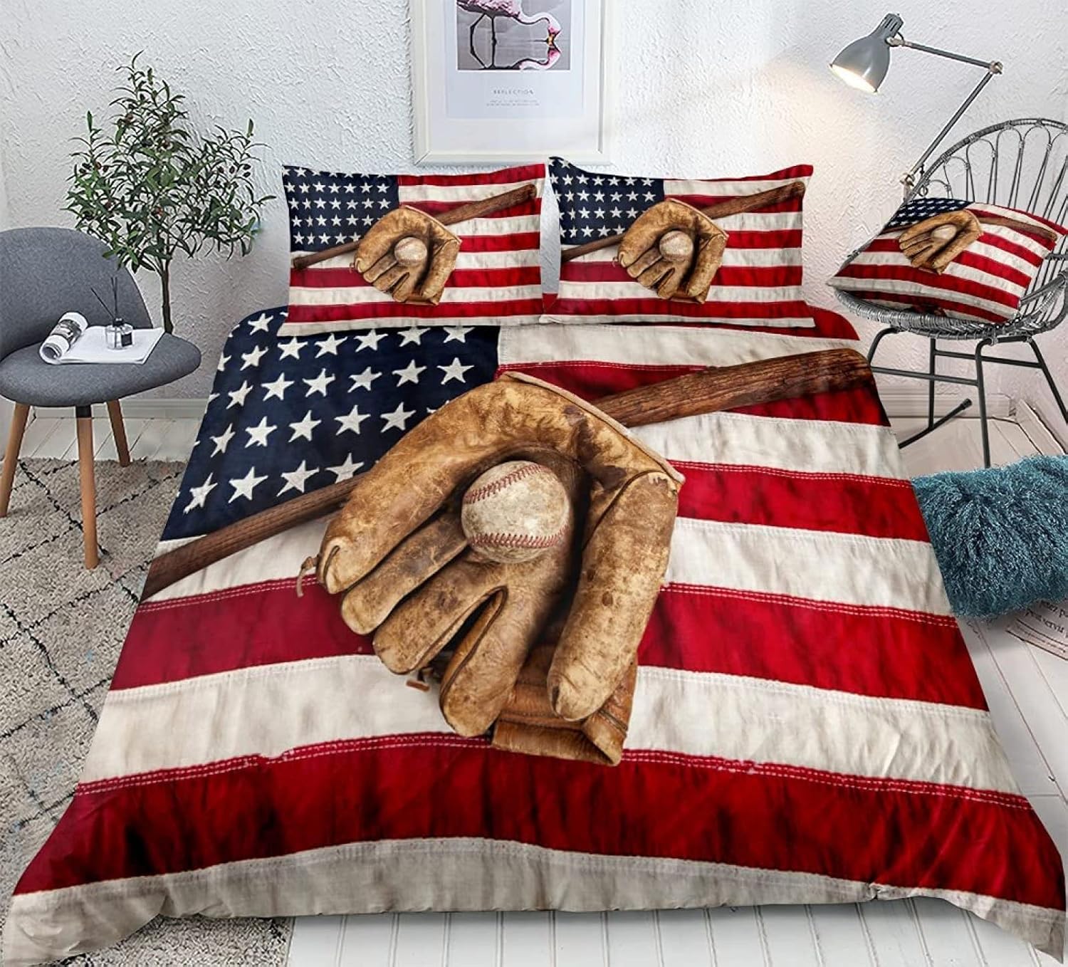 VAMPAR King Duvet Cover Set American Baseball Duvet Cover