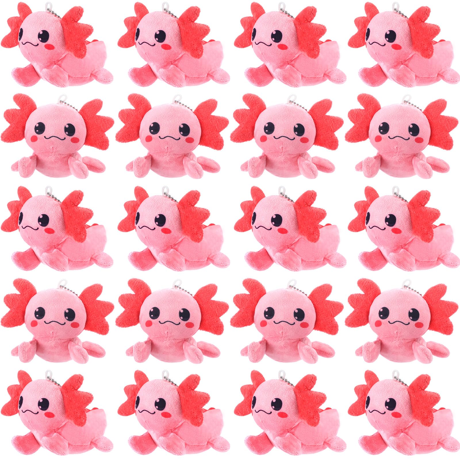 WinnerWhy 20 Pcs Valentine's Day Axolotl Plush Small Axolotl Stuffed Keychains Ornament Bulk Galentines Gifts for Girl Birthday Party Favors Supplies(