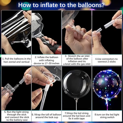 Miniatura 4 de Vinsot Paquete de 30 globos LED Bobo iluminados, globos transparentes de burbujas de helio, que brillan con tira de luces para fiestas, cumpleaños
