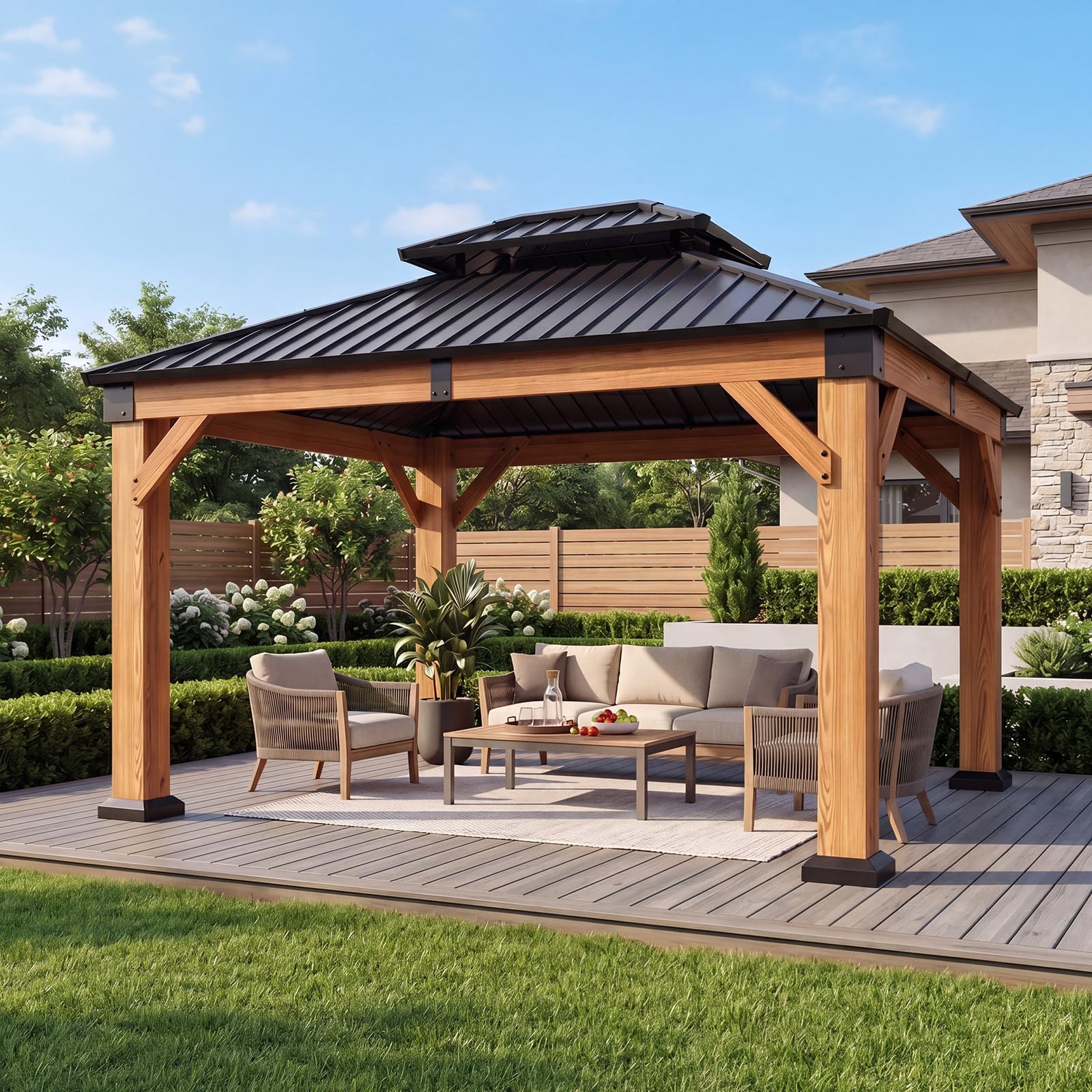 Aoxun 10 x 12 Outdoor Wood Gazebo Hardtop