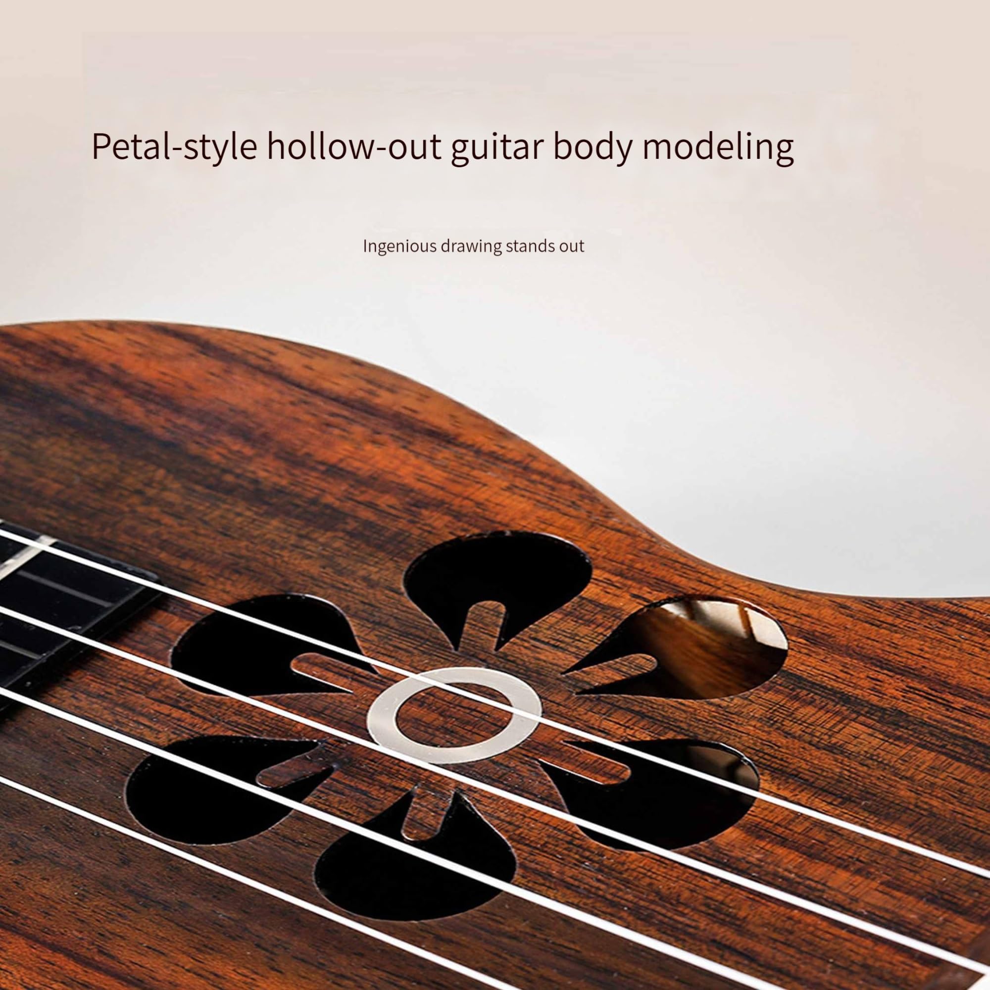 Inteligentne 4-strunowe ukulele, drewno różane, wzór pustych płatków, dedykowana aplikacja, połączenie Bluetooth, prezent dla początkujących, 23-calowy instrument, torba na prezenty