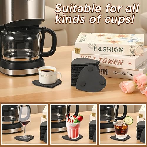 Miniatura 4 de 48 posavasos de pizarra a granel, posavasos de piedra de pizarra negra de 4 pulgadas para oficina, decoración del hogar, grabado láser en blanco con