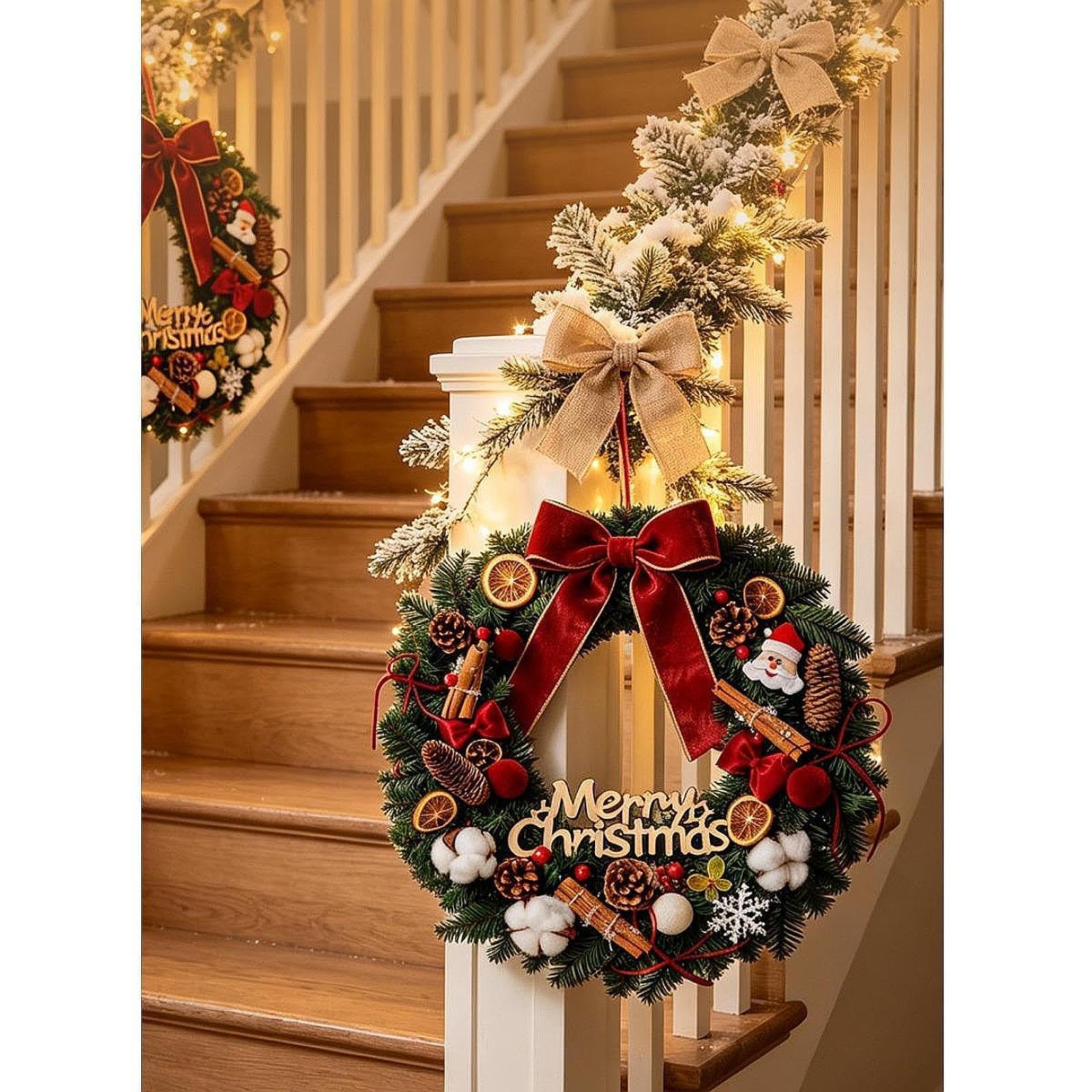 Ghirlanda di Natale Corona Natalizia Ghirlanda Festiva Ornamento Porta Artificiale in ’aspetto Naturale Riutilizzabile E Leggera Pronta