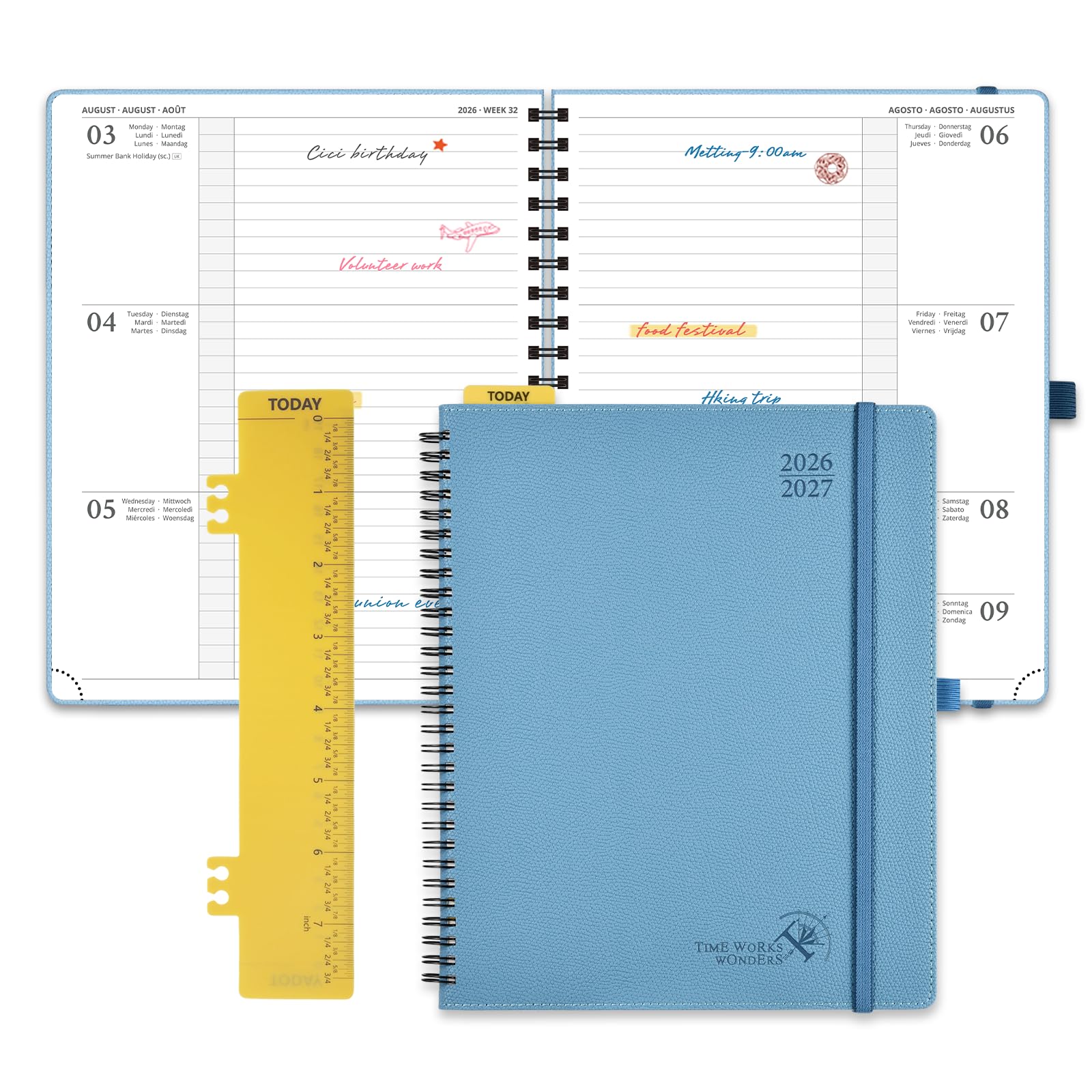 POPRUN 2026-2027 Academic Diary Week to View Large (26.5x21.5 cm) Soft Cover Spiral Horizontal Weekly Planner 17 Months (Aug'26 - Dec'27) Mid Year 26/27(Aquamarine)