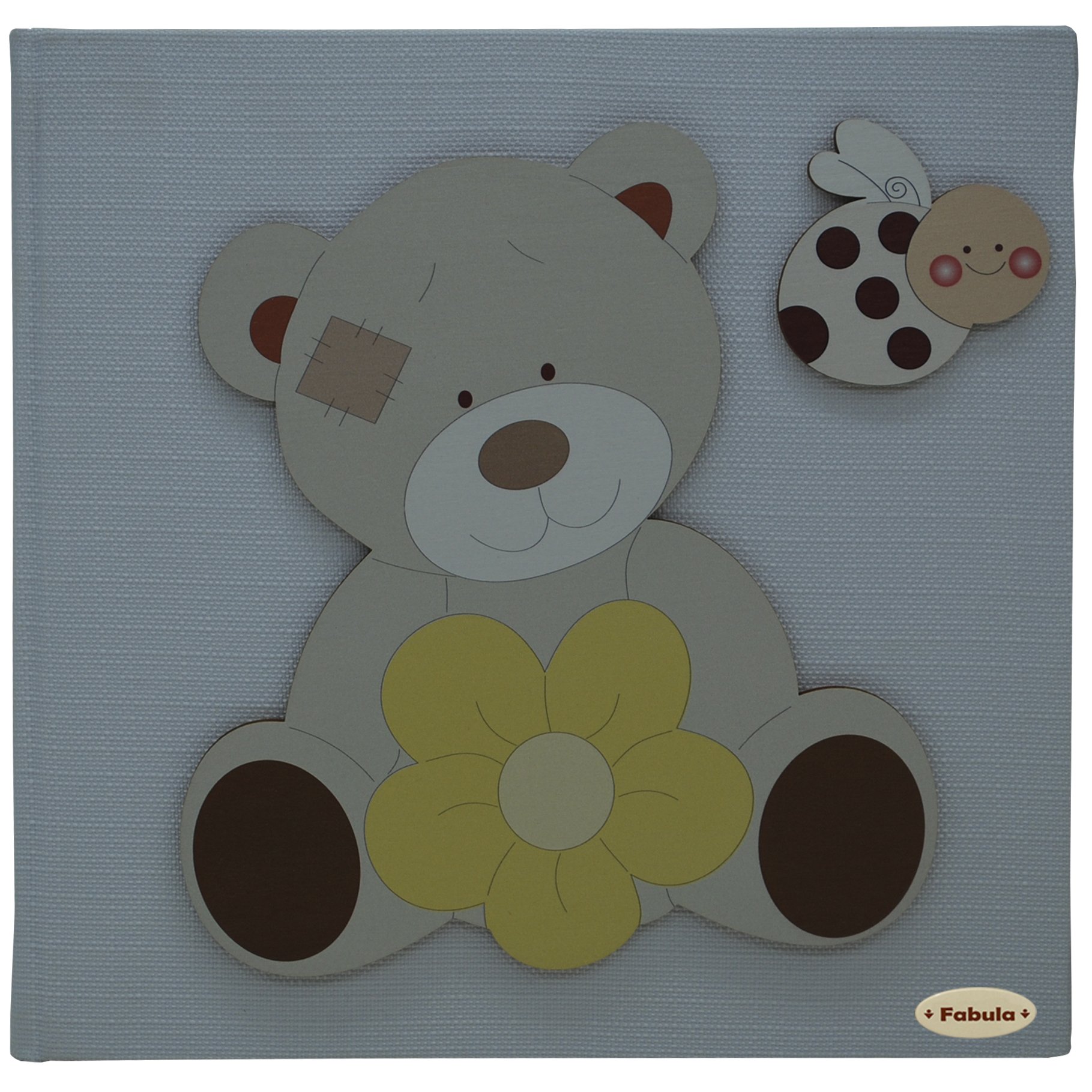 Fabula Linea Orsetto - Album Nascita Orso Fiore Panna - formato cm 24x30 con Copertina 250 Bianco e applicazioni in legno - 4 fogli DIARIO NASCITA + 30 fogli bianchi per incollaggio foto - Cod. 15797n