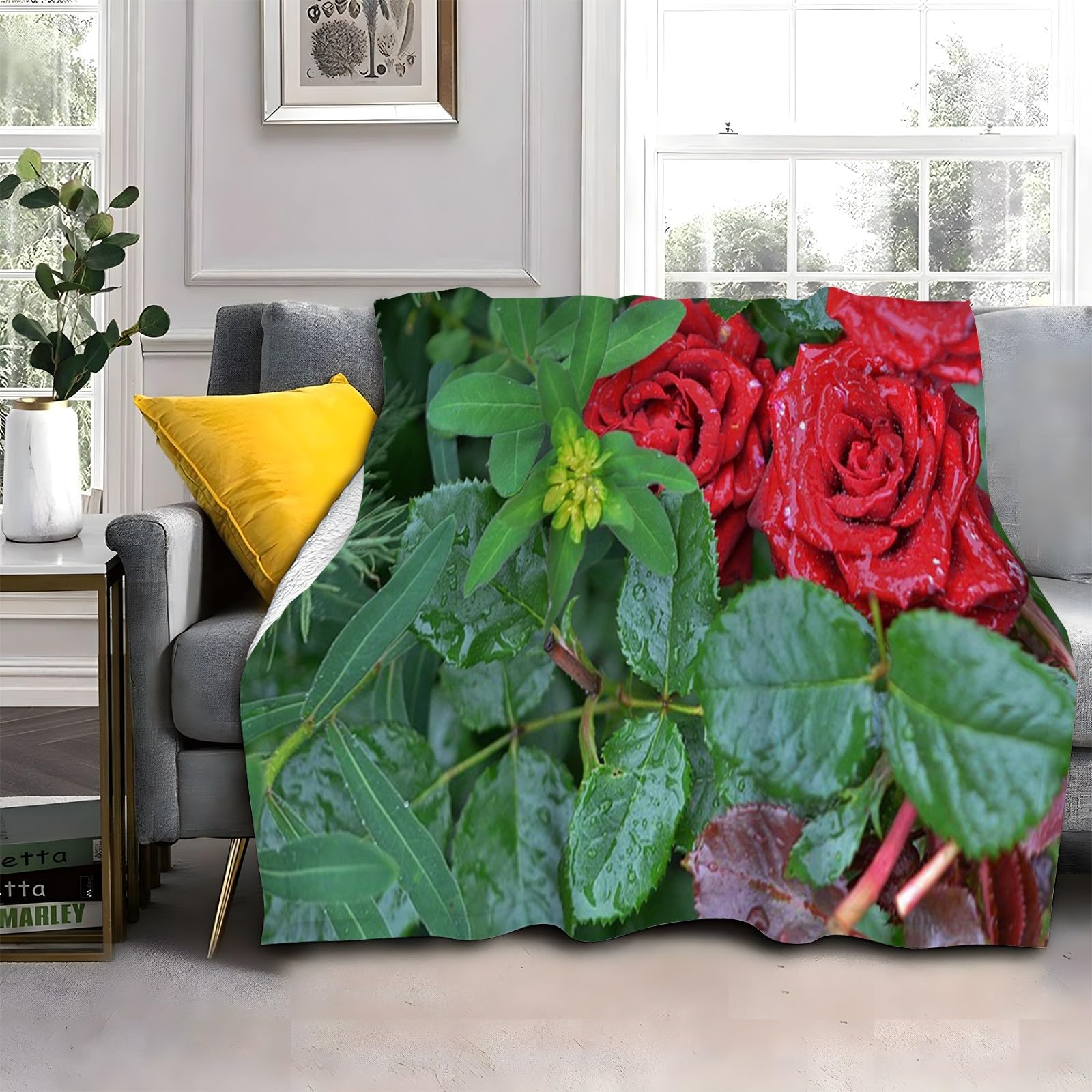 LLSZAHD Red Rose Double Size Throws Blanket Floral Comfort Soft Sofa Bed Flannel Blanket 128x152cm, Modern Fashion Design Style Children Adults Bedroom Decor - Travel Blankets 50"x60"