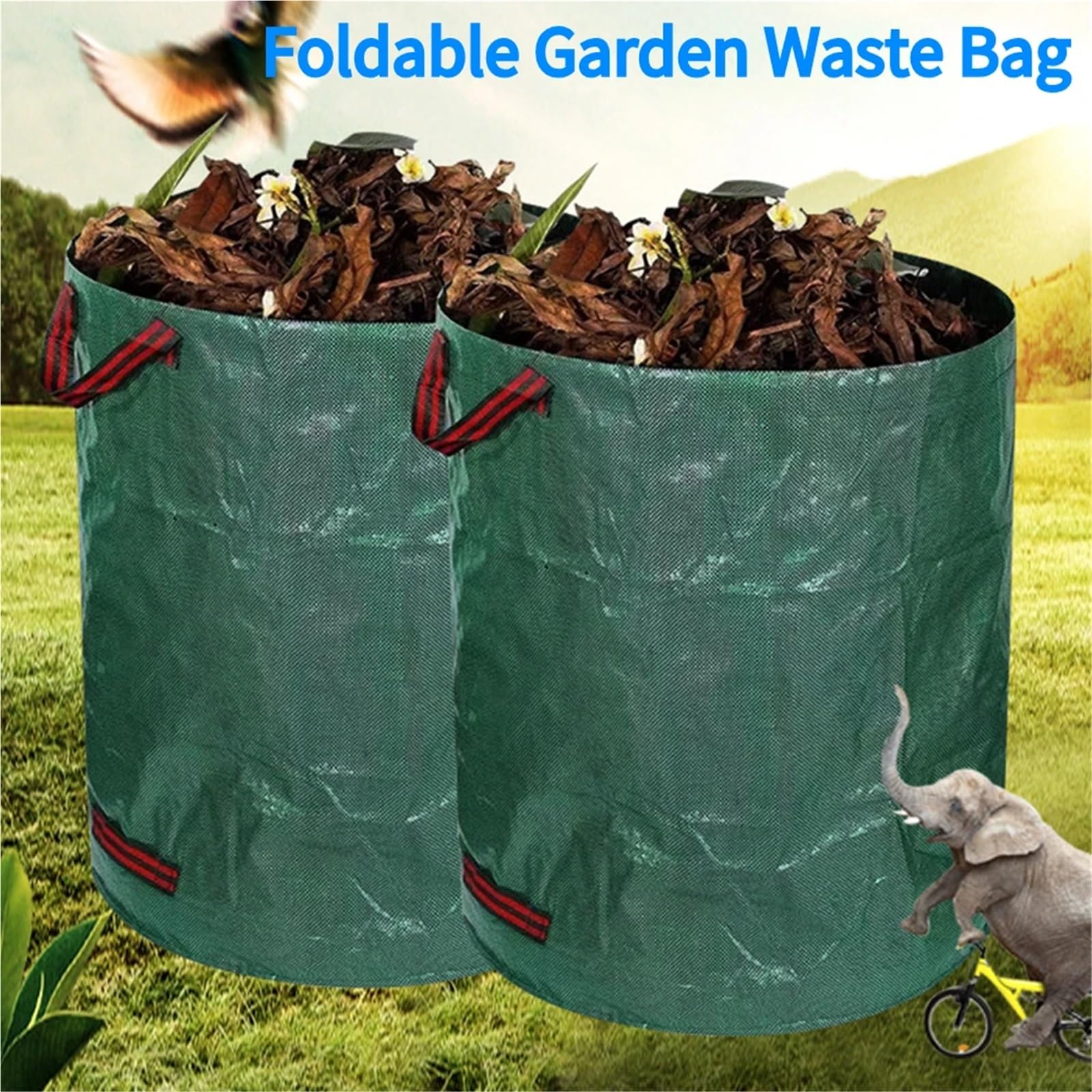 Lot de 2 sacs déchets jardin pliables, grande capacité, réutilisables, étanches, en polypropylène tissé Pour DéChets(500L 80cmx100cm)