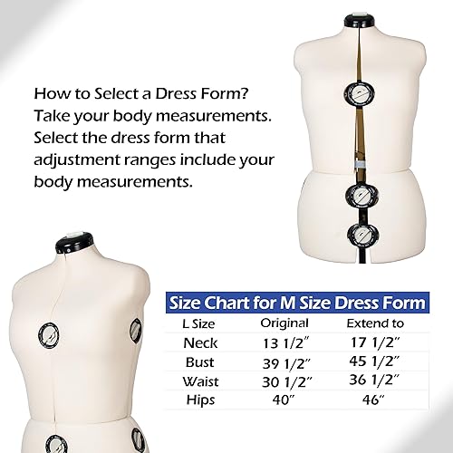 Miniatura 6 de BHD BEAUTY Maniquí de Costura Ajustable de Tela Femenino Beige con 13 Diales para Coser, Torso Corporal de Maniquí con Soporte Trípode, Altura de