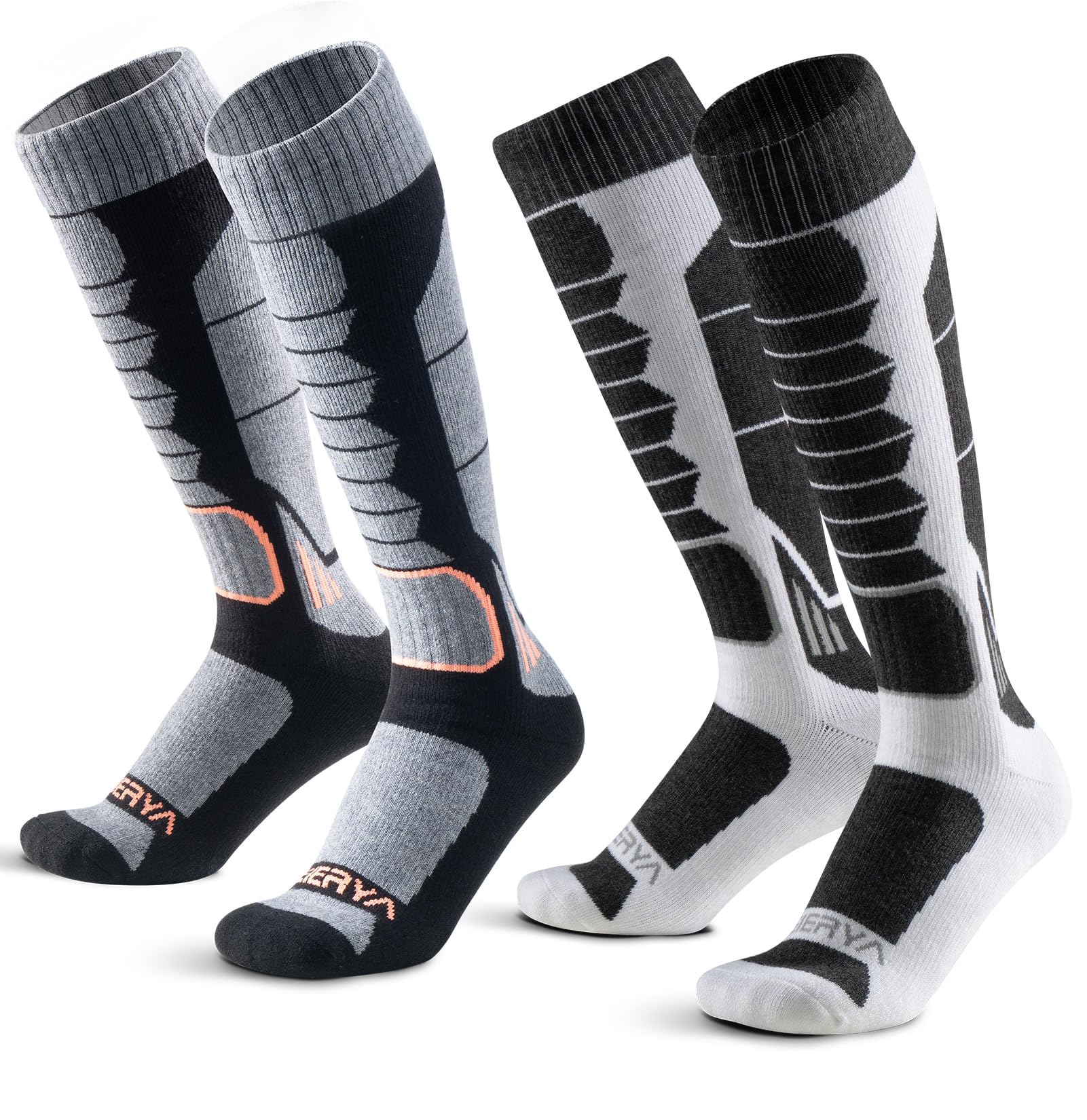 Merino Wool Ski Socks for Men, Women &amp; Youth - Over-the-Calf Full Cushion Thermal Snowboard Socks, Winter Performance