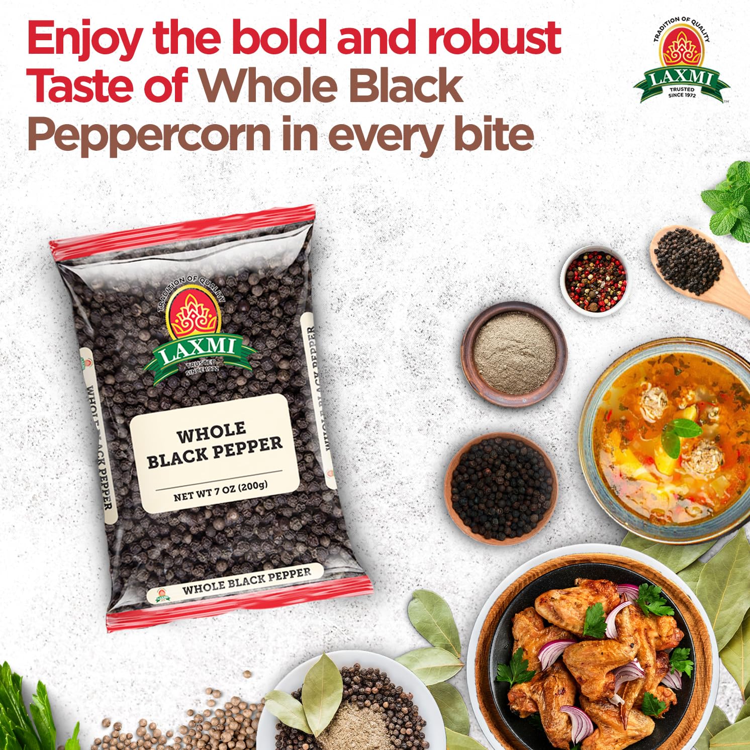 Laxmi Black Pepper Whole Peppercorns 200gm | Tellicherry Black Peppercorn | Premium quality and high value Peppercorns, black | Ethical sourced